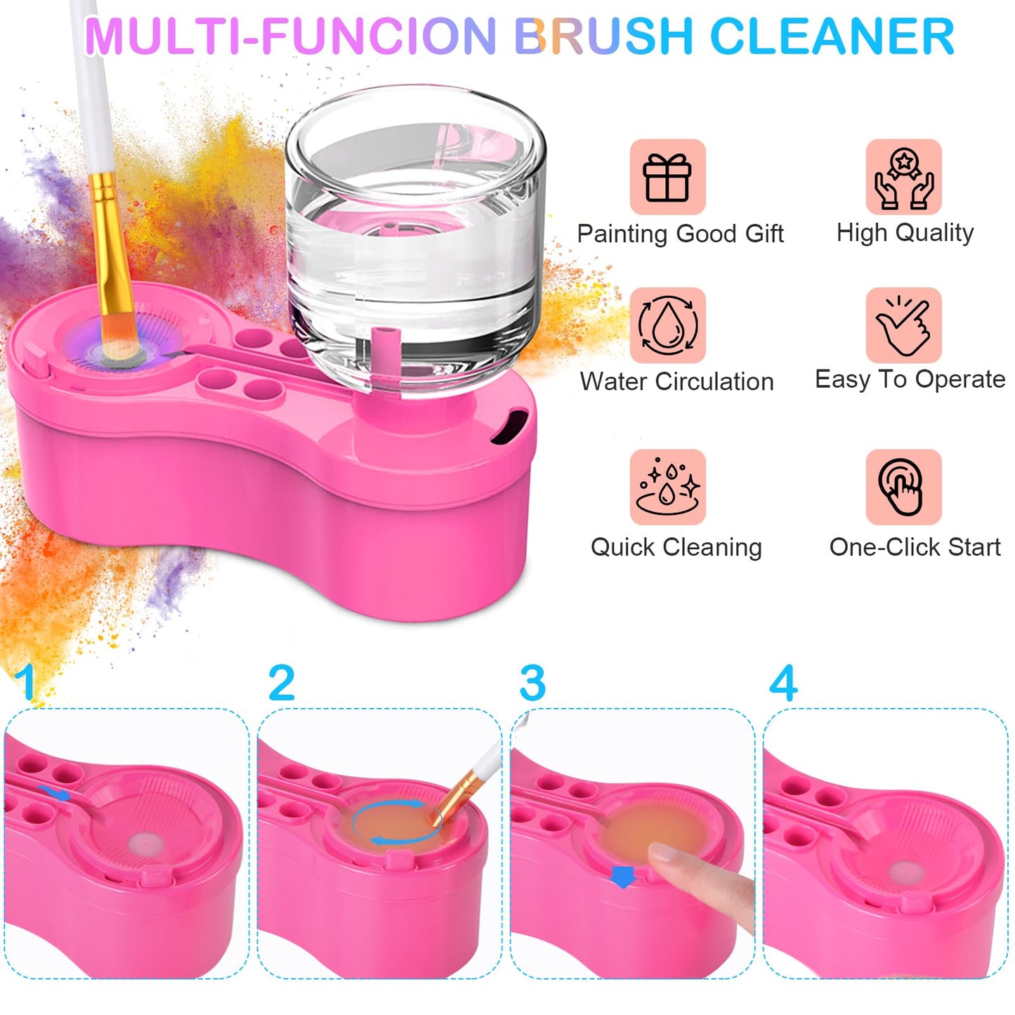 Painting Station, Paint Brush Cleaner and Silicone Painting Mat 20"X16", Silicone Art Mat with 10 Paint Brushes, Paint Brush Rinser, Art Painting Supplies Set (Pink)