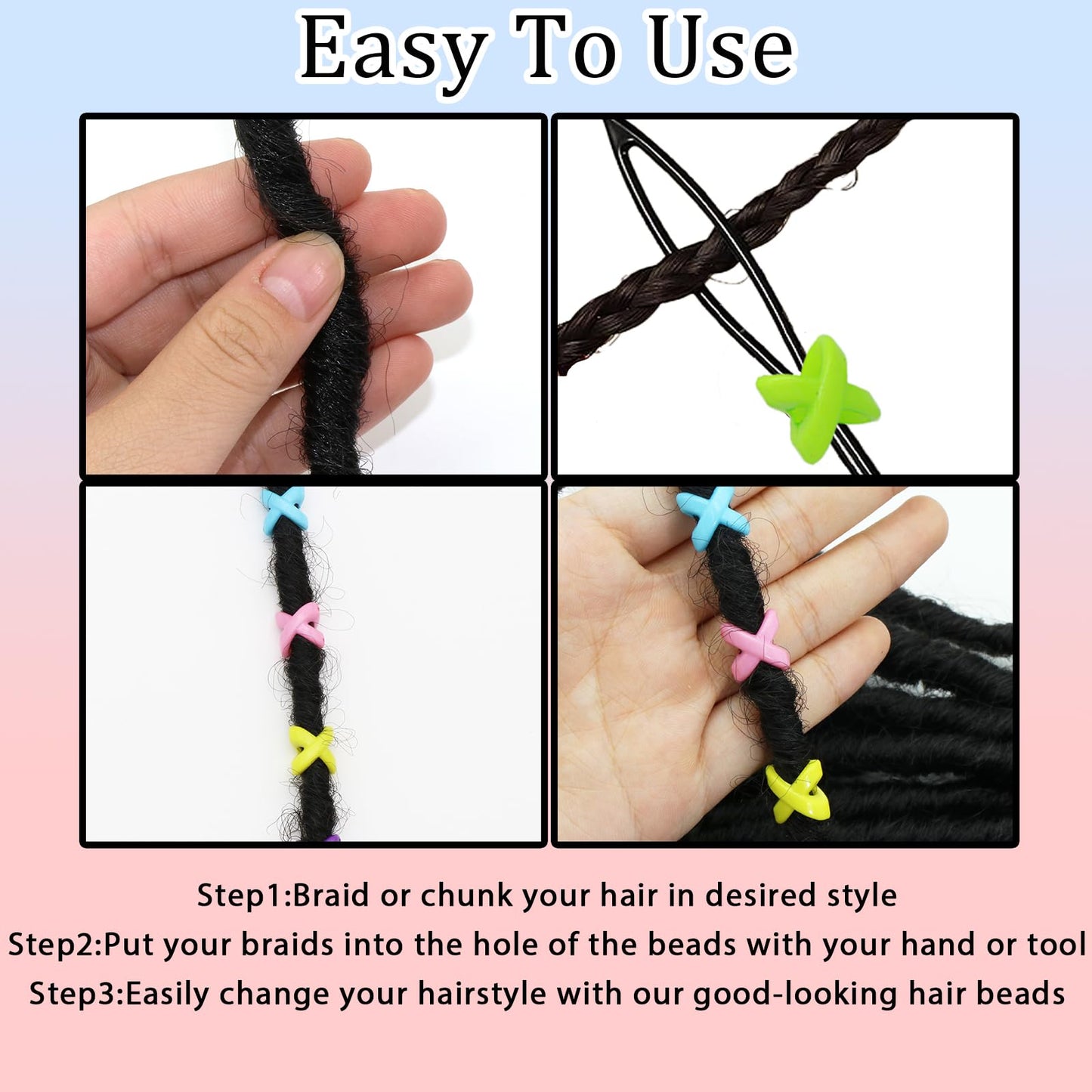 VENOFEN 50PCS Hair Beads for Braids - Candy Color Loc Dreadlock and Hair Jewelry Accessories for Kids and Women