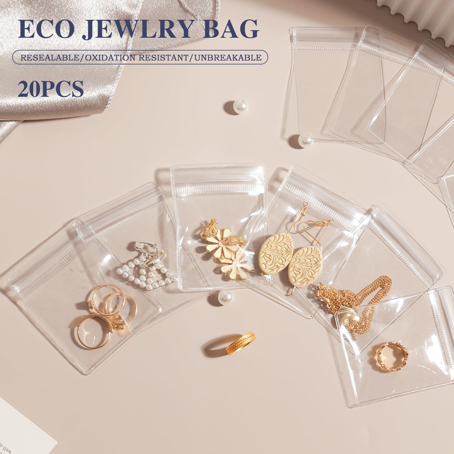 Acrylic Jewelry Box Organizer, Clear Jewelry Organizer and Storage with 20 Portable Anti Tarnish Jewelry bags, Travel Jewelry Case for Earrings/Rings/Necklaces Gifts for Women Girls, Clear