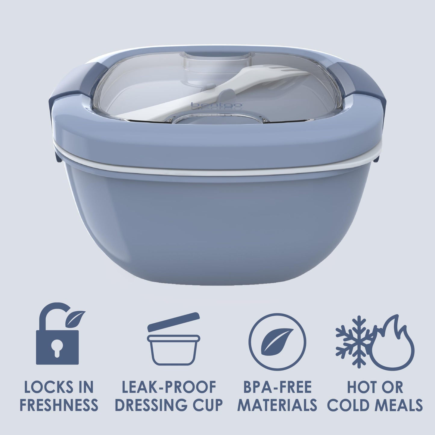 Bentgo Salad Container - 54 oz Bowl with 4-Compartment Toppings Tray, Leak-Proof Dressing Container, Reusable Fork, BPA-Free Lunch Box for Meal Prep & Food Storage; Removable Bento Tray (Slate)