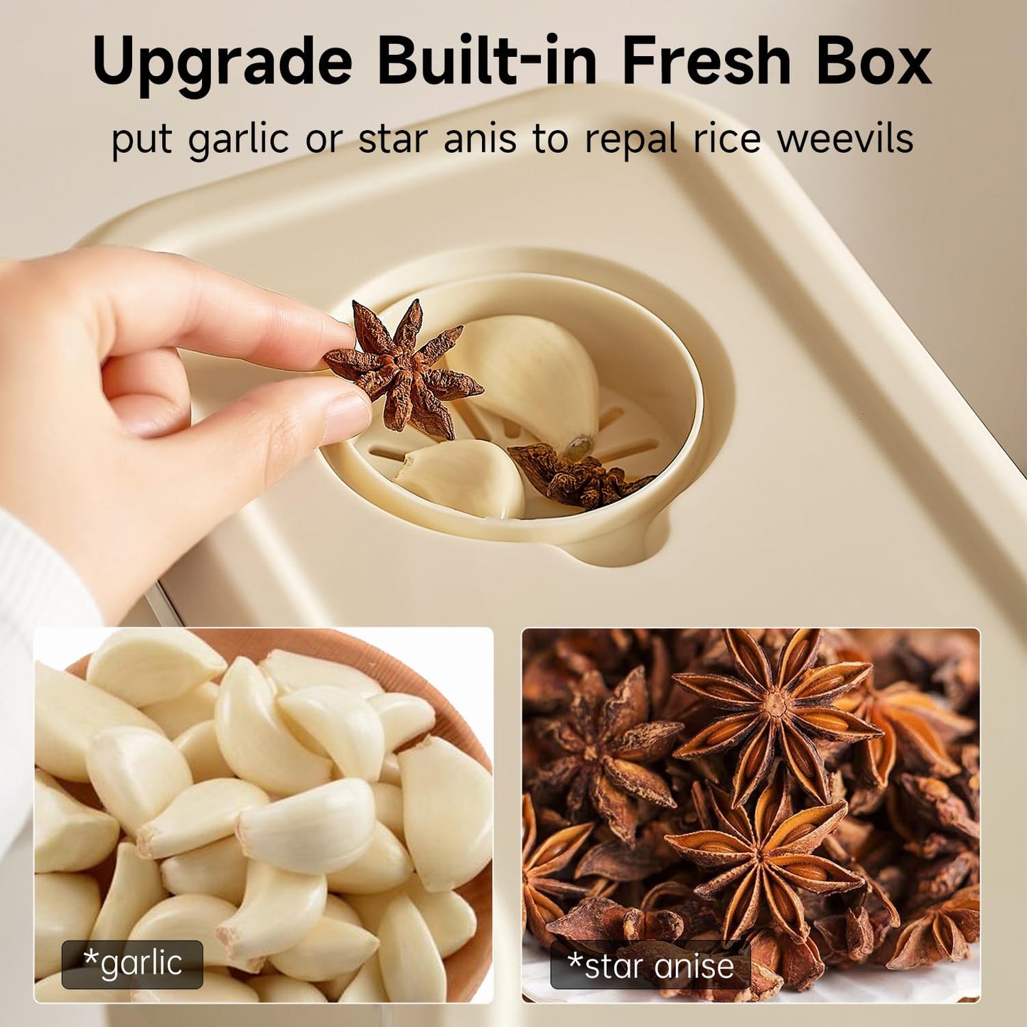 UFORU Rice Dispenser, Rice Storage Container with Measuring Cup for Kitchen Pantry Household, Cereal Dry Food Storage Containers Airtight, Sealed Moisture Proof, 11 Lbs