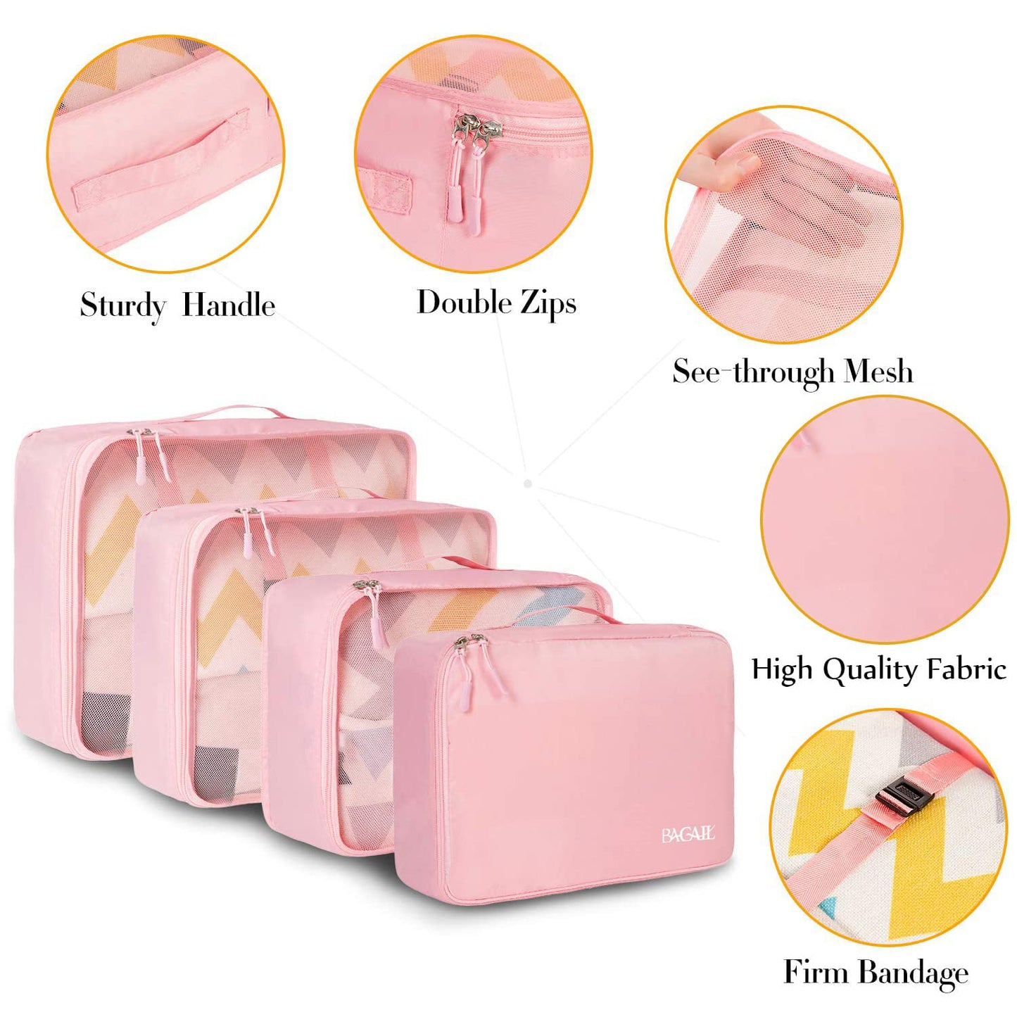 BAGAIL 8 Set Packing Cubes Luggage Packing Organizers for Travel Accessories (Blush Pink)