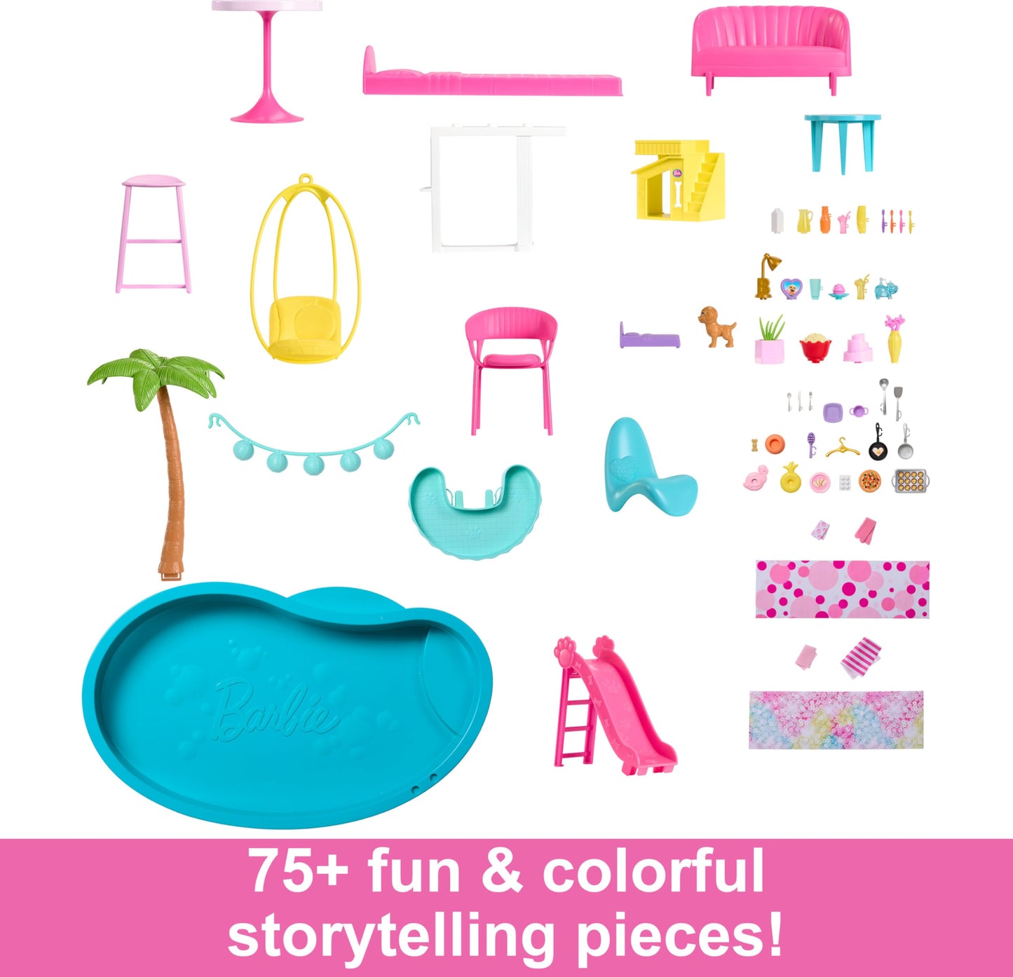 Barbie Dreamhouse, Pool Party Doll House with 75+ Pieces and 3-Story Slide, House Playset, Pet Elevator and Puppy Play Areas
