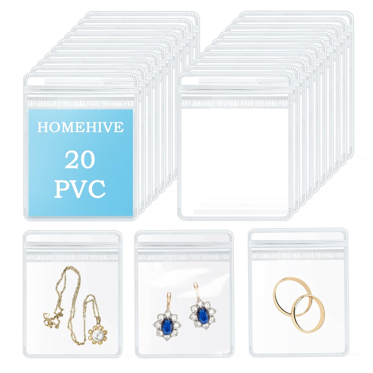 Acrylic Jewelry Box Organizer, Clear Jewelry Organizer and Storage with 20 Portable Anti Tarnish Jewelry bags, Travel Jewelry Case for Earrings/Rings/Necklaces Gifts for Women Girls, Clear