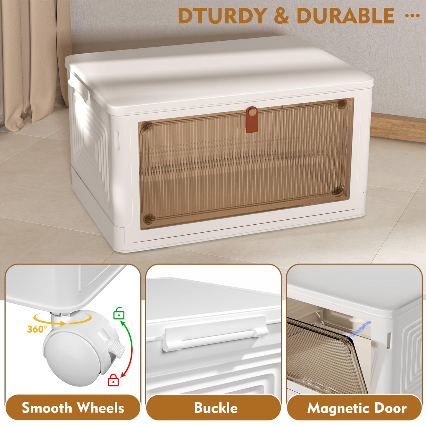 4 Tier Plastic Storage Bins with Lid 23QT, Stackable Storage Containers with Wheels, Folding Storage Boxes, Stackable Storage Bins, Closet Organizers and Storage for Living Room,Office,Dorm