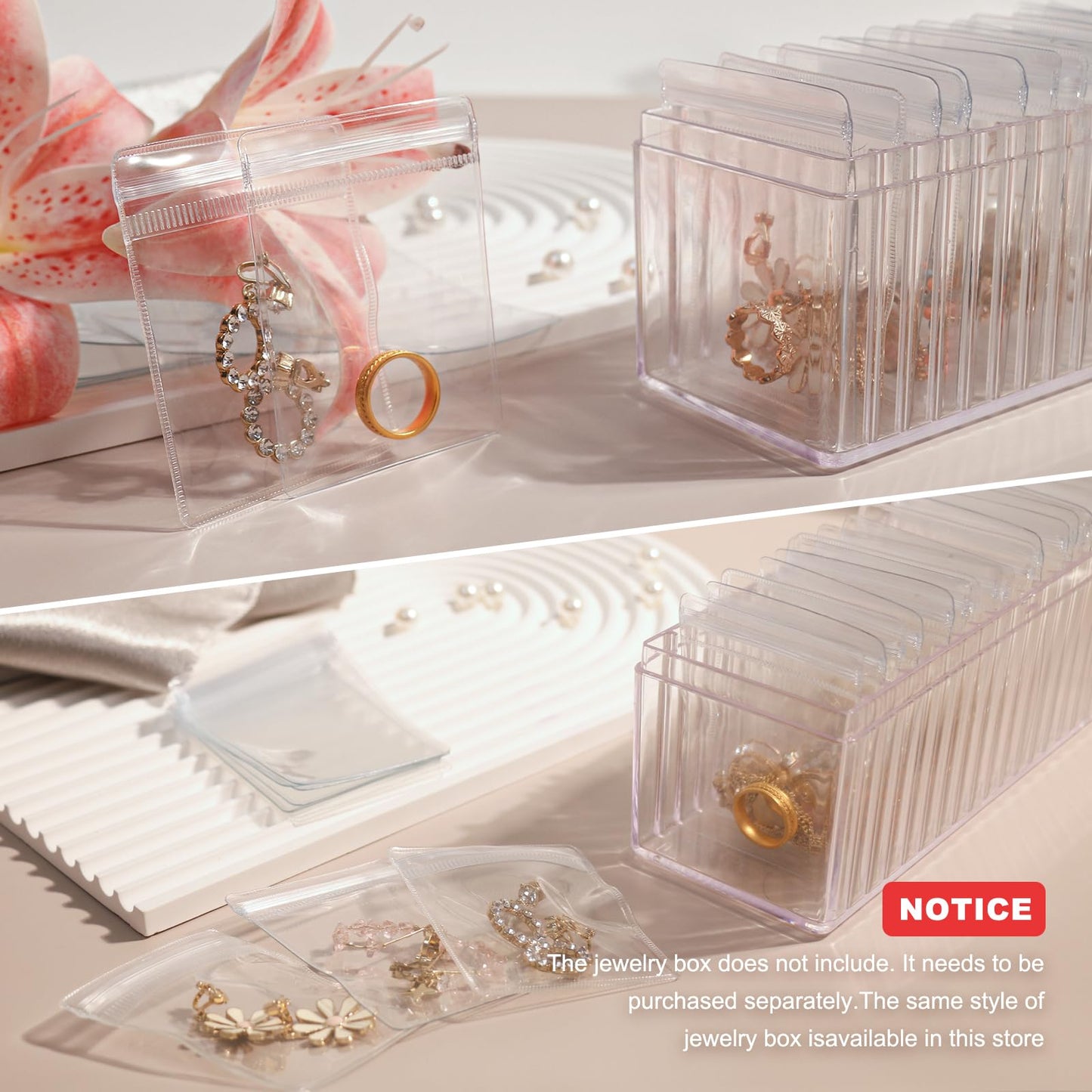 Acrylic Jewelry Box Organizer, Clear Jewelry Organizer and Storage with 20 Portable Anti Tarnish Jewelry bags, Travel Jewelry Case for Earrings/Rings/Necklaces Gifts for Women Girls, Clear