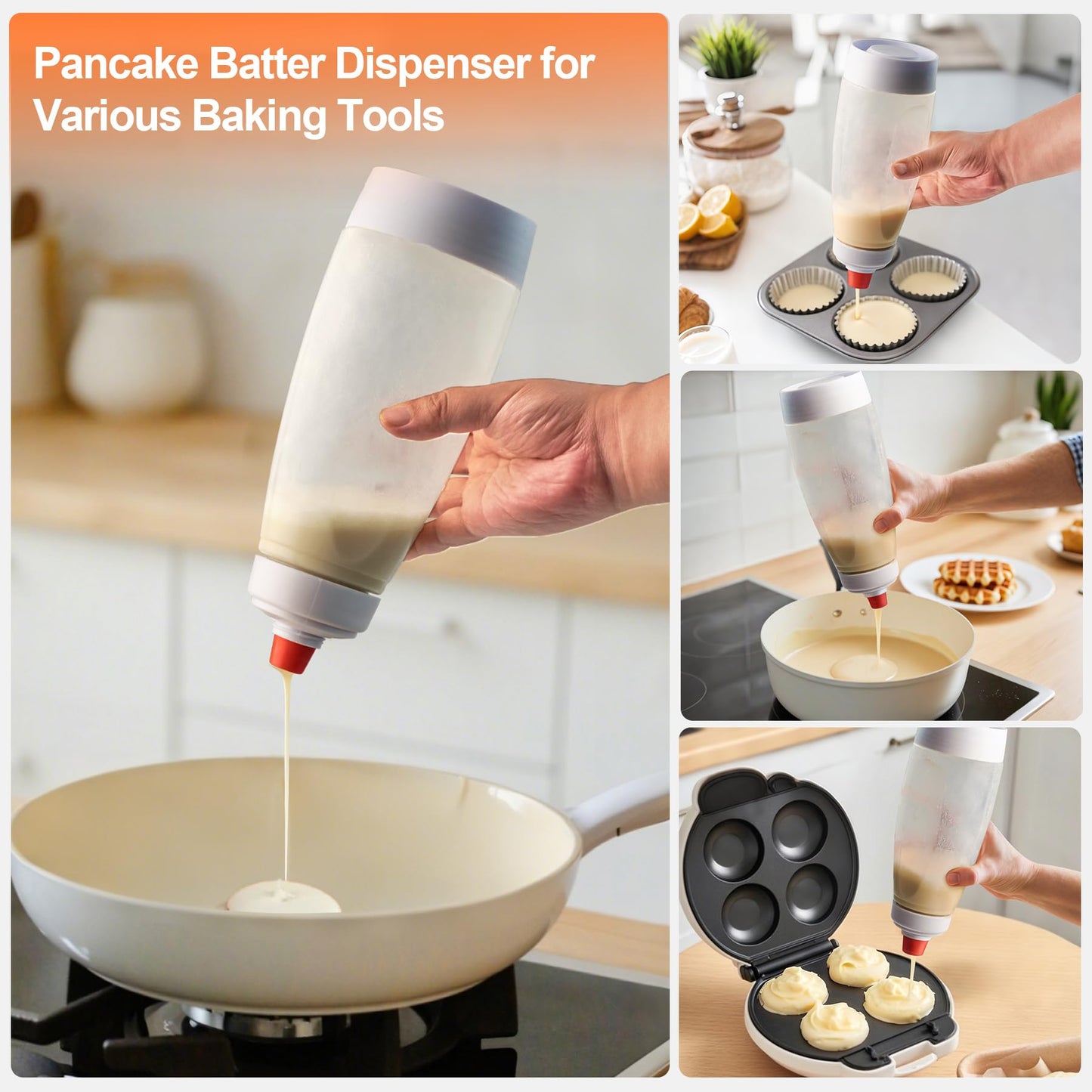 stochastic box 2 Packs of Pancake Batter Dispenser with Blender Balls, Equipped with Silicone Spatula Pancake Mixer Bottle, Kitchen Batter Squeezer Bottle Suitable for Cupcakes, Pancakes, and Muffins