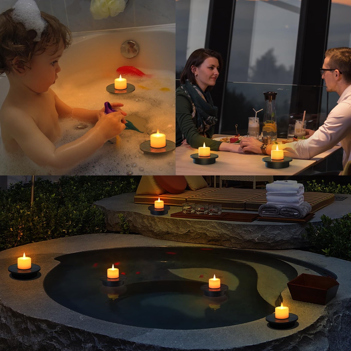 GGNOO Floating Pool Lights, Solar Floating Pool Lights 3 Pack Solar Candles Outdoor IP66 Battery Operated for Swimming Pool, Pond, Fountain, Event, Party (3 Piece)