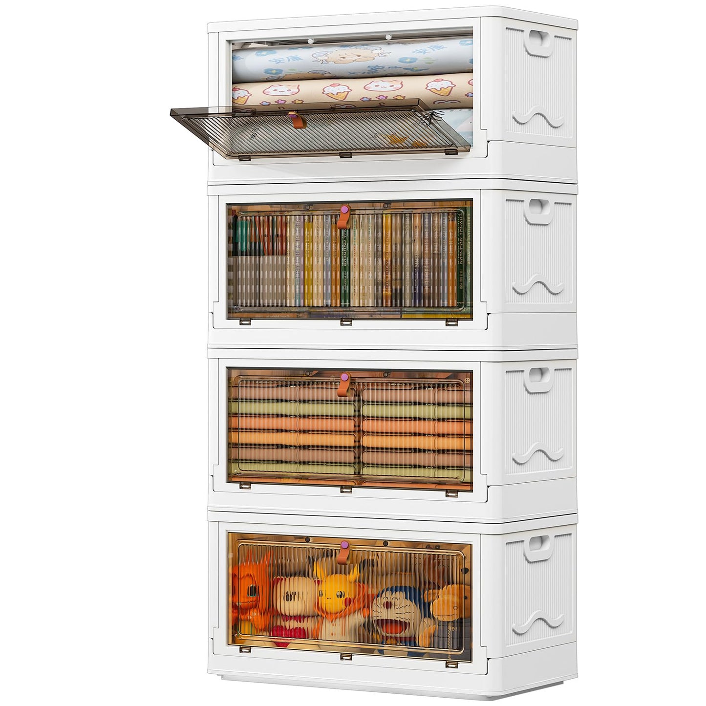 4 Tier Plastic Storage Bins with Lid 23QT, Stackable Storage Containers with Wheels, Folding Storage Boxes, Stackable Storage Bins, Closet Organizers and Storage for Living Room,Office,Dorm