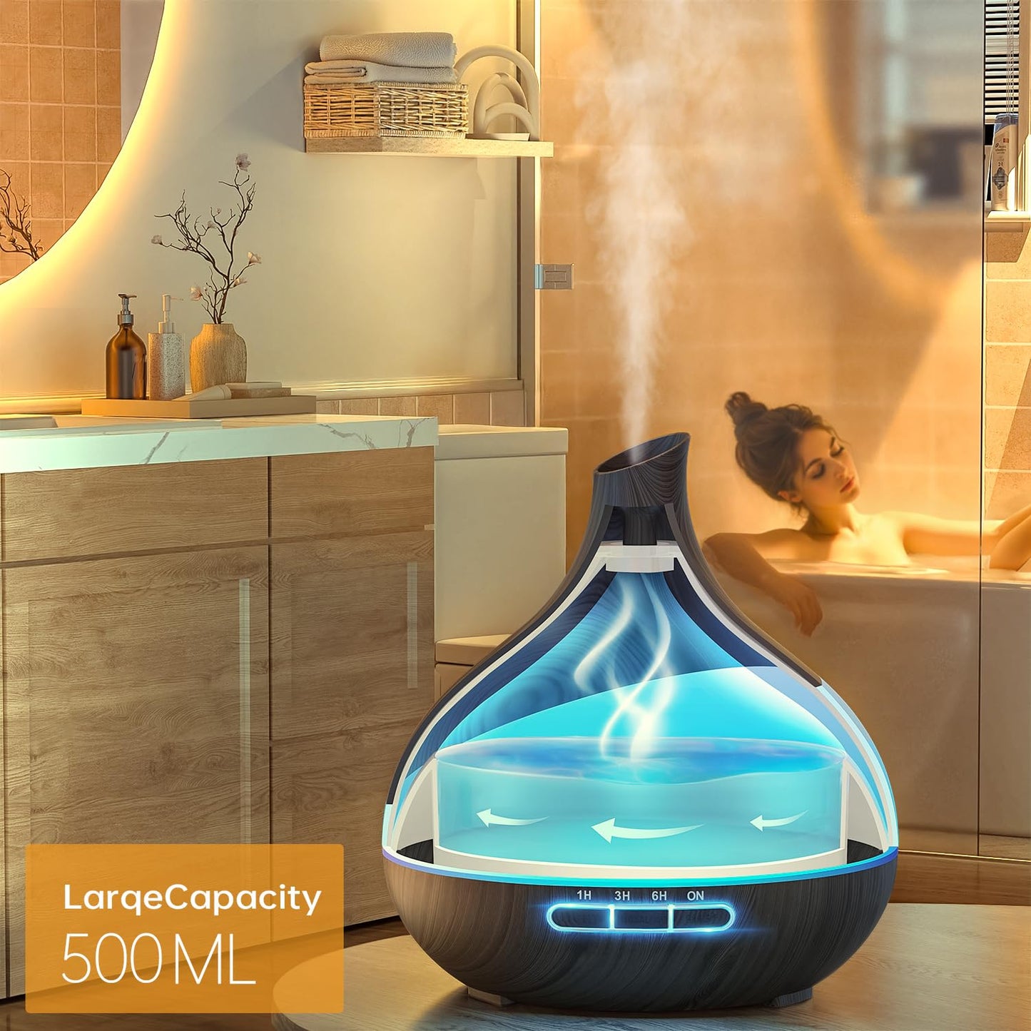 HJTHJT 500ML Essential Oil Diffuser: Aroma Diffuser with Remote Control for Hotel Spa Yoga Room - Humidifier with 14 Colors LED Night Light for Bedroom Home Relaxation