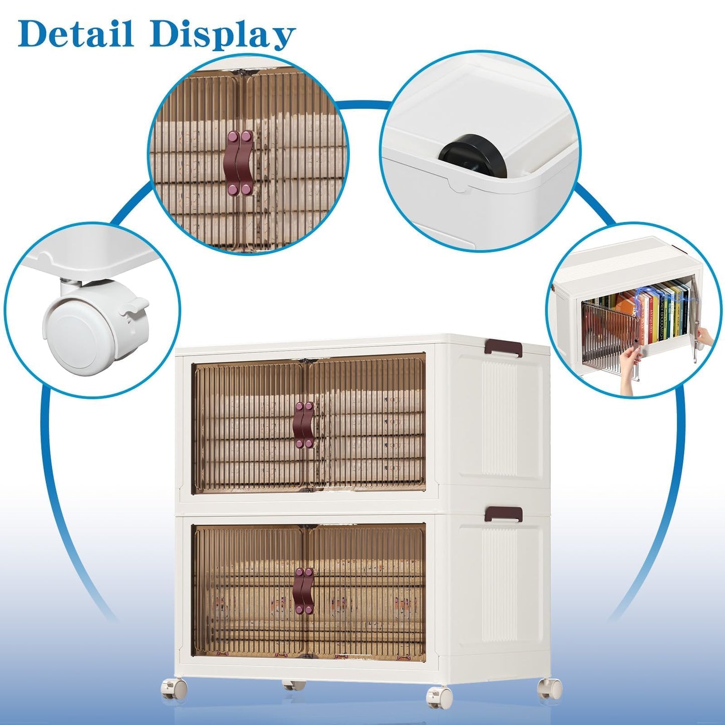 4 Tier Plastic Storage Bins with Lid 23QT, Stackable Storage Containers with Wheels, Folding Storage Boxes, Stackable Storage Bins, Closet Organizers and Storage for Living Room,Office,Dorm