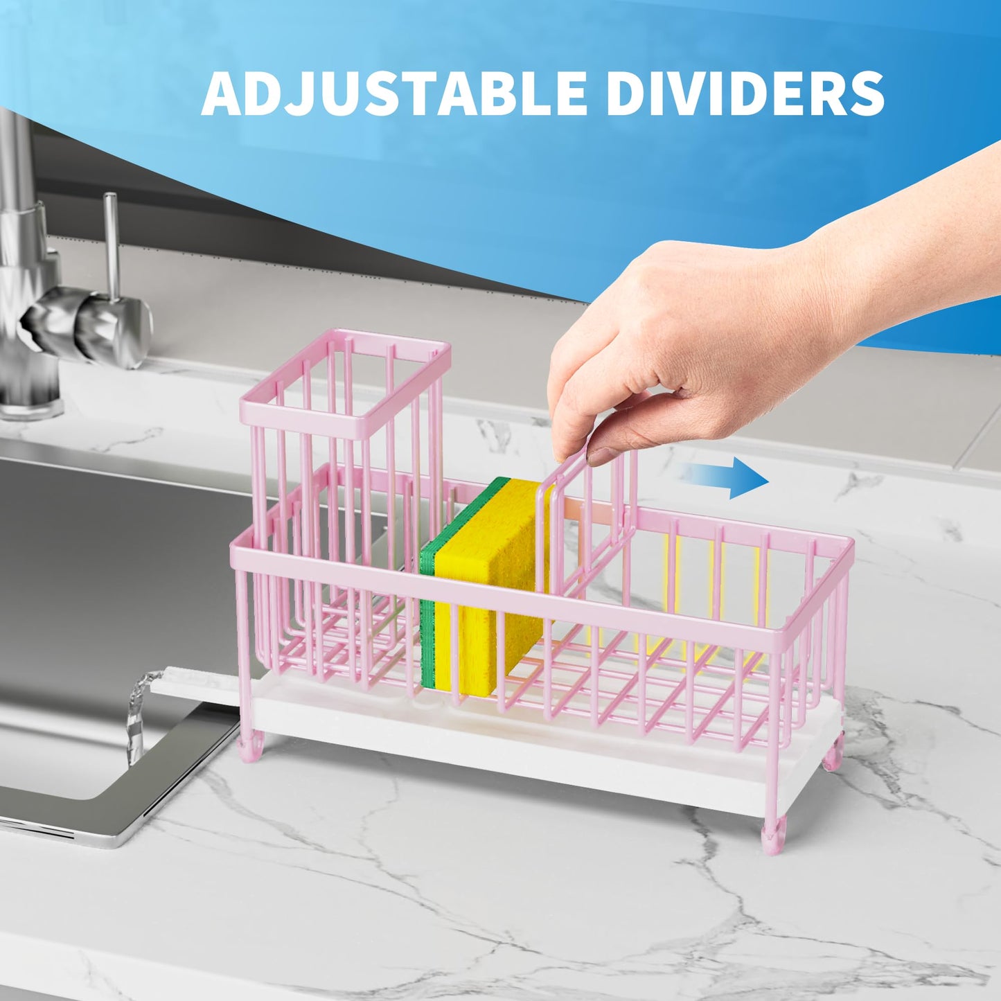 Cisily Black Sponge Holder for Kitchen Sink, Sink Caddy Organizer with High Brush Holder, Kitchen Countertop Organizers and Storage Essentials, Rustproof 304 Stainless Steel, Soap Dispenser Organize