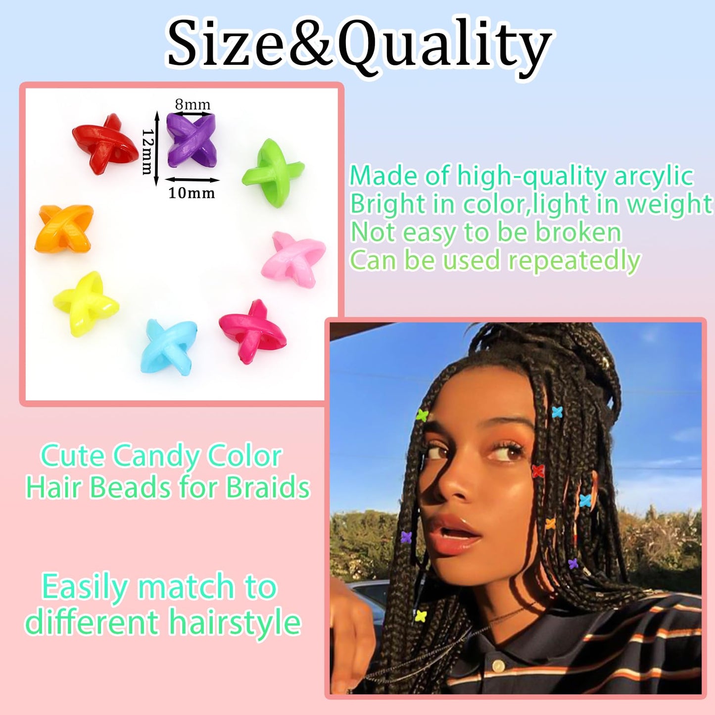VENOFEN 50PCS Hair Beads for Braids - Candy Color Loc Dreadlock and Hair Jewelry Accessories for Kids and Women
