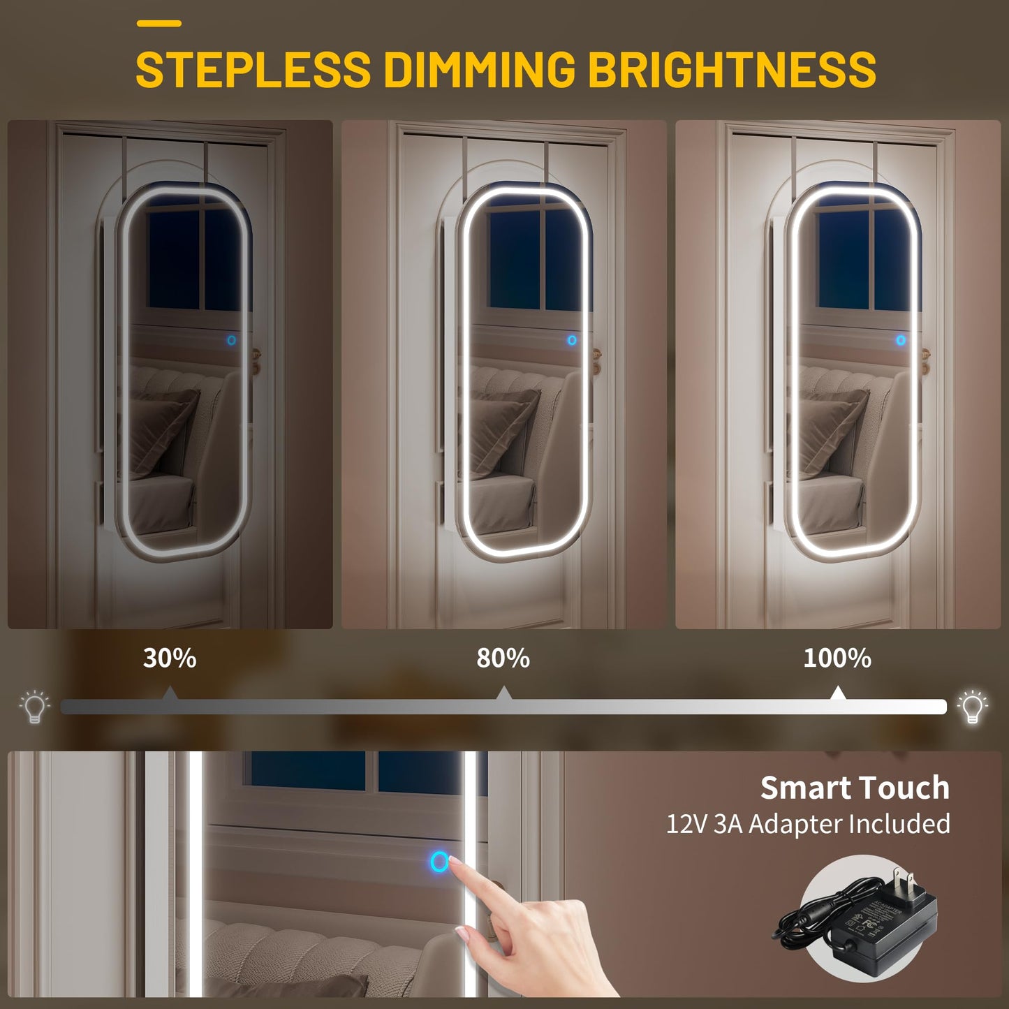 LVSOMT LED Mirror Jewelry Cabinet, Wall Mount/Over the Door Jewelry Armoire Organizer, Rounded Mirror with Storage, Foldable Shelf, Lockable Jewelry Cabinet,16" Wide,Interior Mirror, White