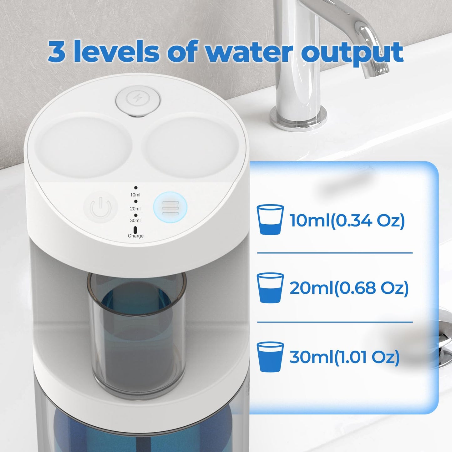 Automatic Mouthwash Dispenser, 550ml (19.35 Oz) Mouthwash Dispenser for Bathroom with Magnetic Cups, 3 Dispensing Levels, Long Standby Time White