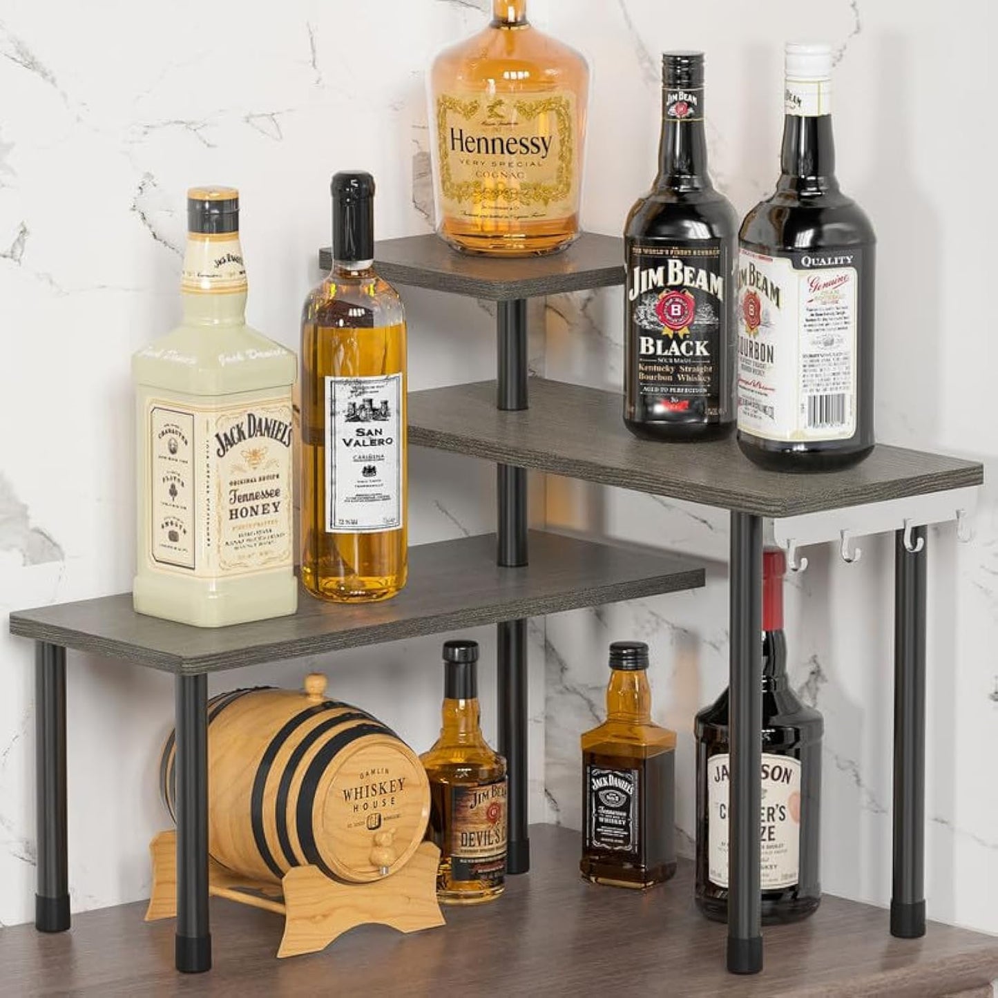 ZHWS Bathroom Counter Organizer Corner Countertop Shelf Adjustable 3 Tier Corner Shelf Kitchen Counter Organizer with 4 Metal Hooks for Bathroom Counter, Makeups, Dresser Table, Over Sink