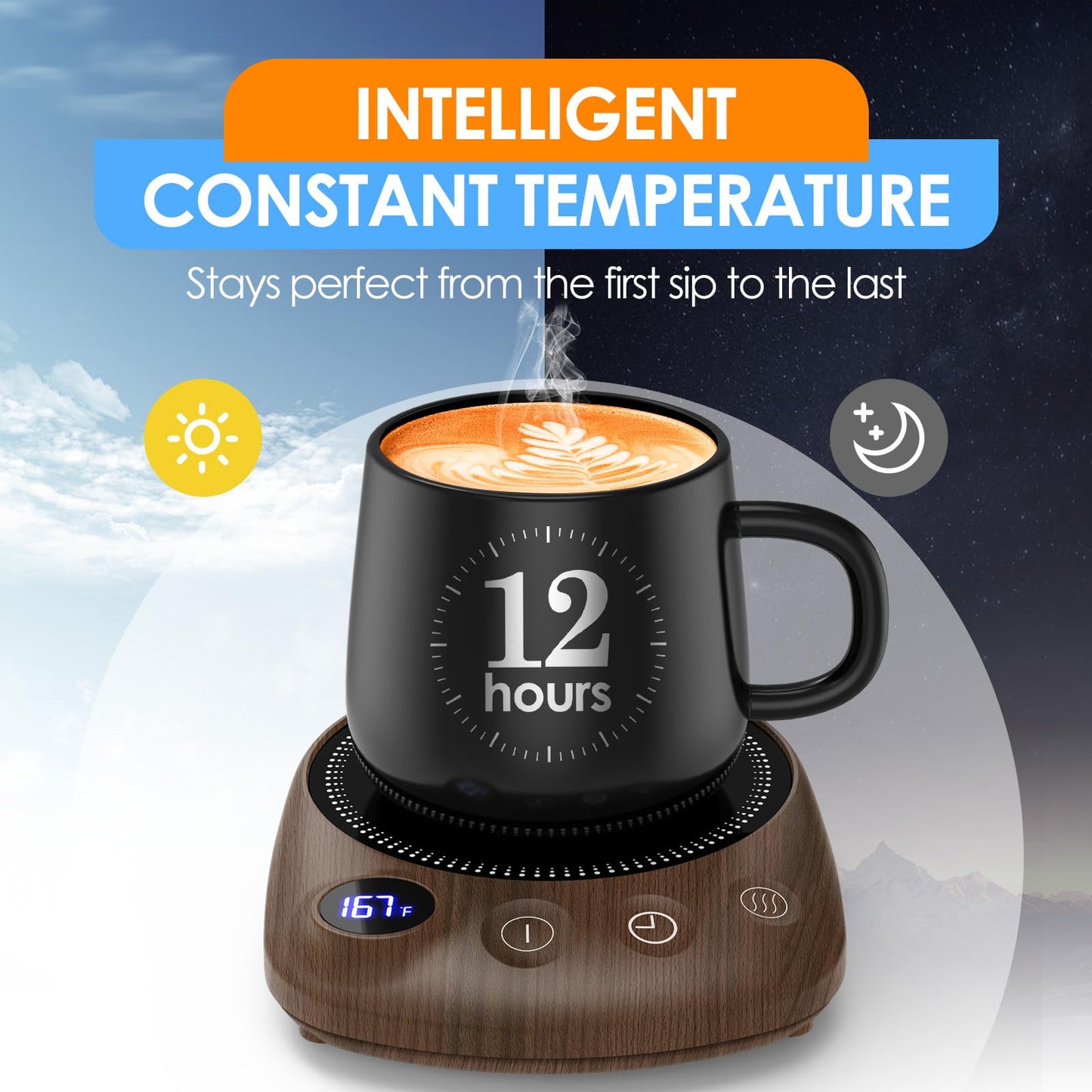 Coffee Mug Warmer - Fastest Heating & Highest Temperature, Coffee Cup Warmer for Desk Auto Shut Off, 4 Temp Settings & 1-12H Timer, Smart Electric Beverage Warmer for Coffee, Tea (Black)