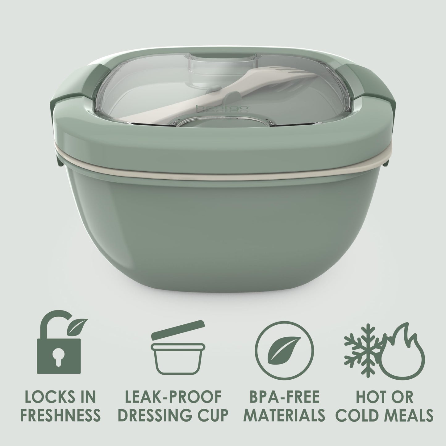 Bentgo Salad Container - 54 oz Bowl with 4-Compartment Toppings Tray, Leak-Proof Dressing Container, Reusable Fork, BPA-Free Lunch Box for Meal Prep & Food Storage; Removable Bento Tray (Slate)