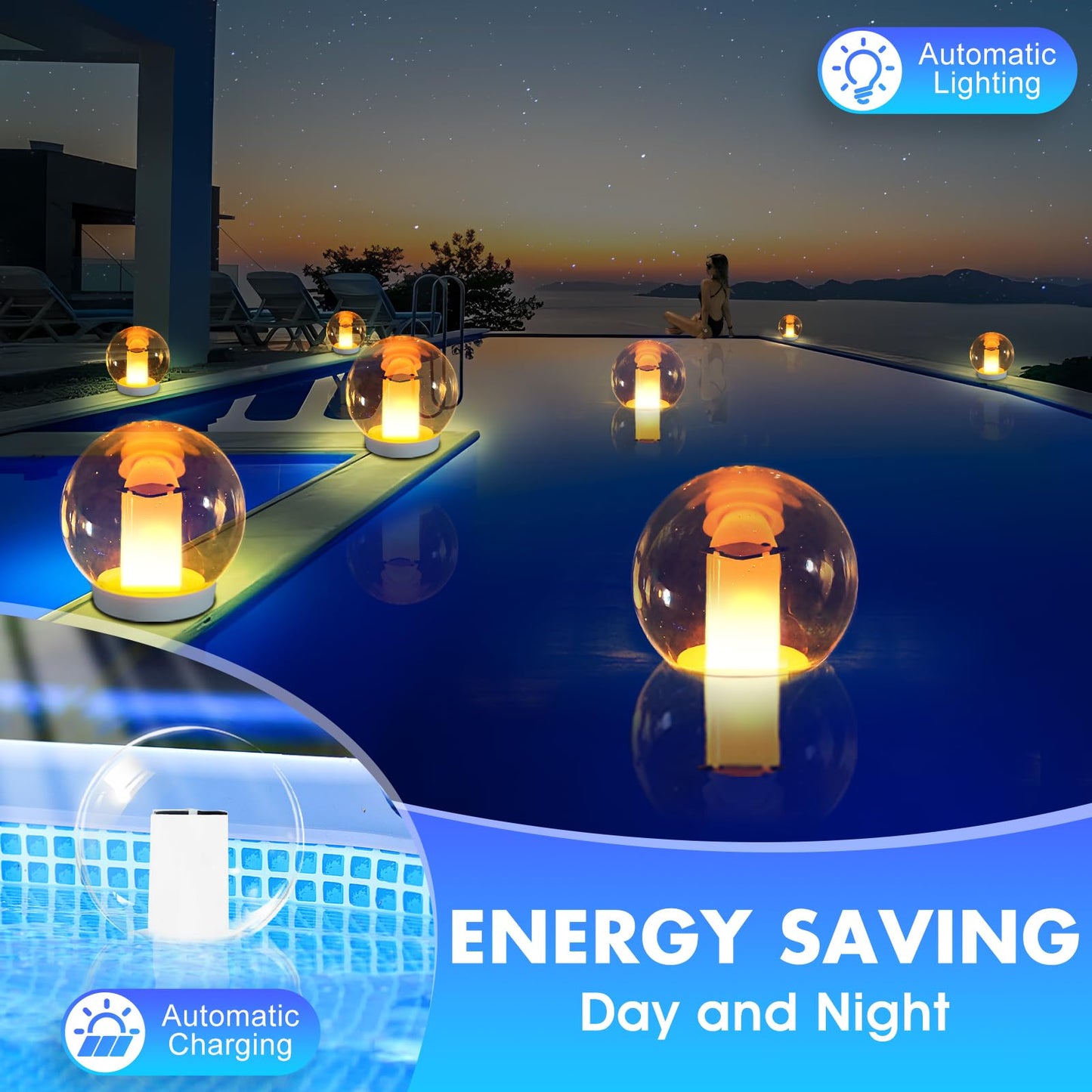 LanPool Floating Pool Lights, Waterproof Solar Flame Light,Round Pools Lights Solar Powered,Glow in The Dark Solar Floating Pool Light-Glow in Dark, 1PC