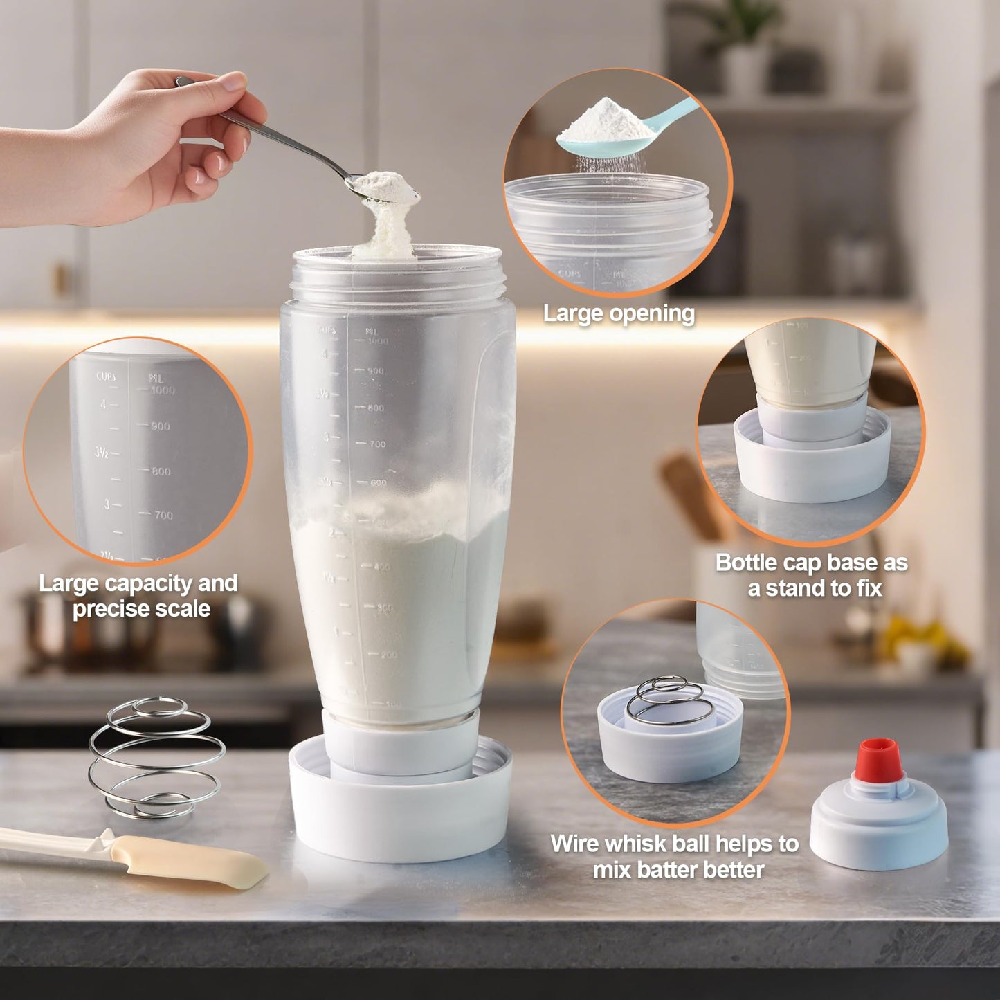 stochastic box 2 Packs of Pancake Batter Dispenser with Blender Balls, Equipped with Silicone Spatula Pancake Mixer Bottle, Kitchen Batter Squeezer Bottle Suitable for Cupcakes, Pancakes, and Muffins