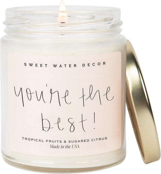You'Re the Best Candle | Tropical Fruit and Sugared Orange, Summer Scented Soy Wax Candle for Home | 9Oz Clear Jar, 40 Hour Burn Time, Made in the USA