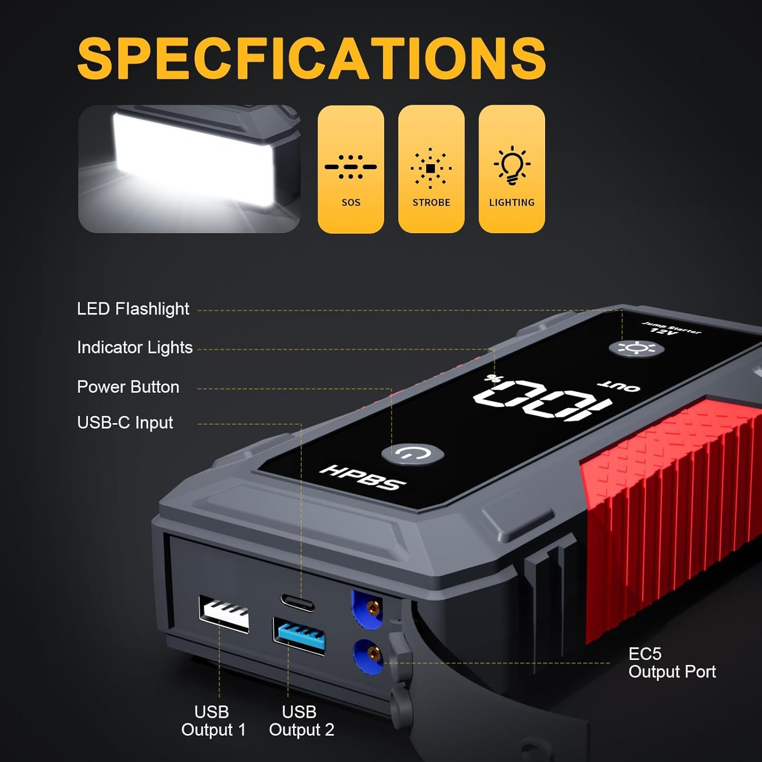H50 Jump Starter - 5000A Jump Starter Battery Pack for up to 10.0L Gas and 8.0L Diesel Engines, 12V Portable Car Battery Jump Starter Box with 3.0" LCD Display