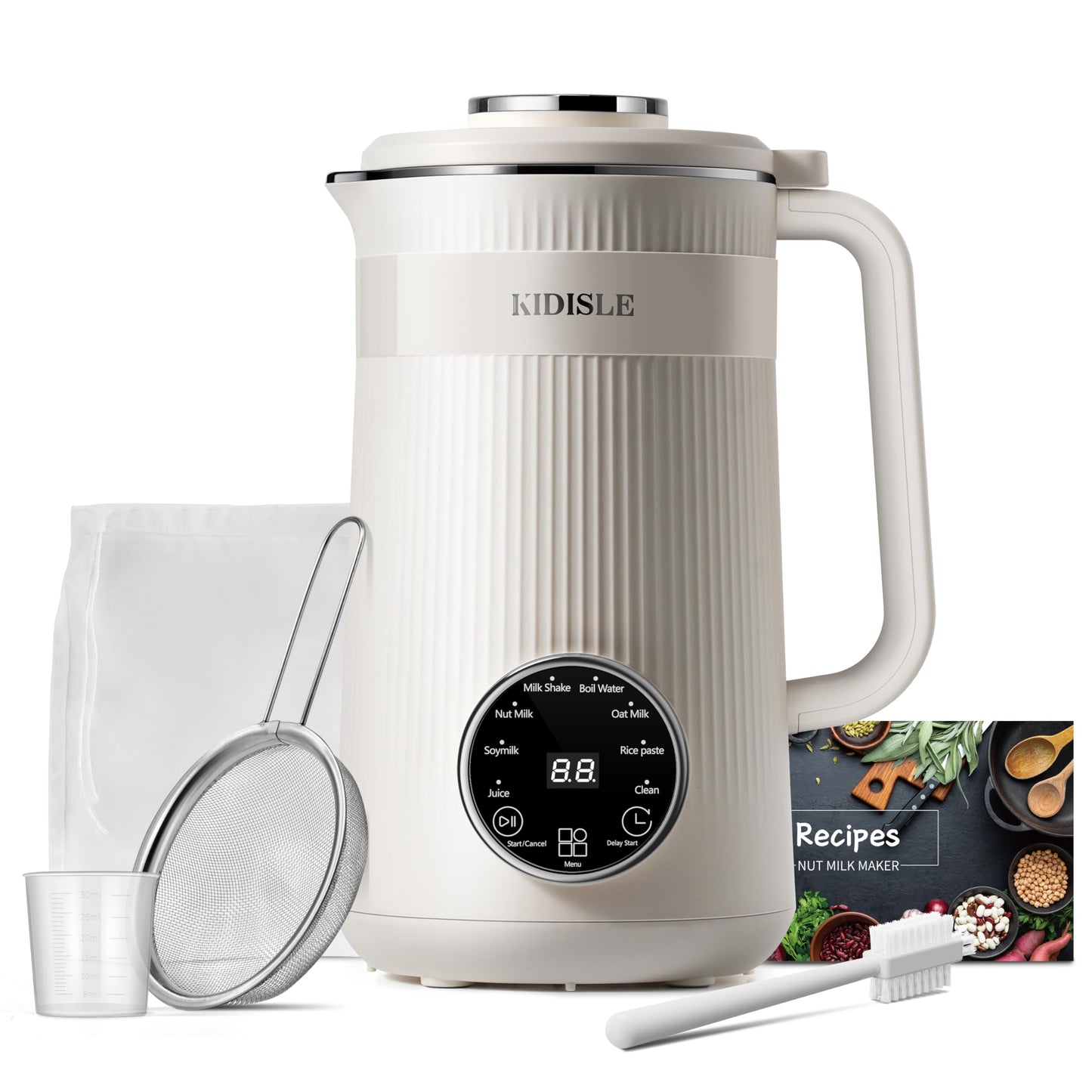 KIDISLE 8 in 1 Nut Milk Maker Blender, 32oz Homemade Soy, Almond, Oat, Coconut, Plant Based and Non Dairy Beverages, Automatic Soybean Machine With Delay Start/Keep Warm/Boil Water, Cream