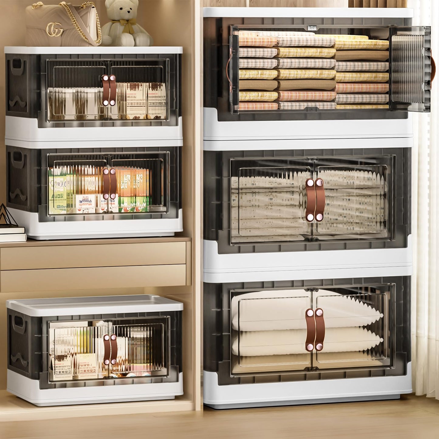 4 Tier Plastic Storage Bins with Lid 23QT, Stackable Storage Containers with Wheels, Folding Storage Boxes, Stackable Storage Bins, Closet Organizers and Storage for Living Room,Office,Dorm