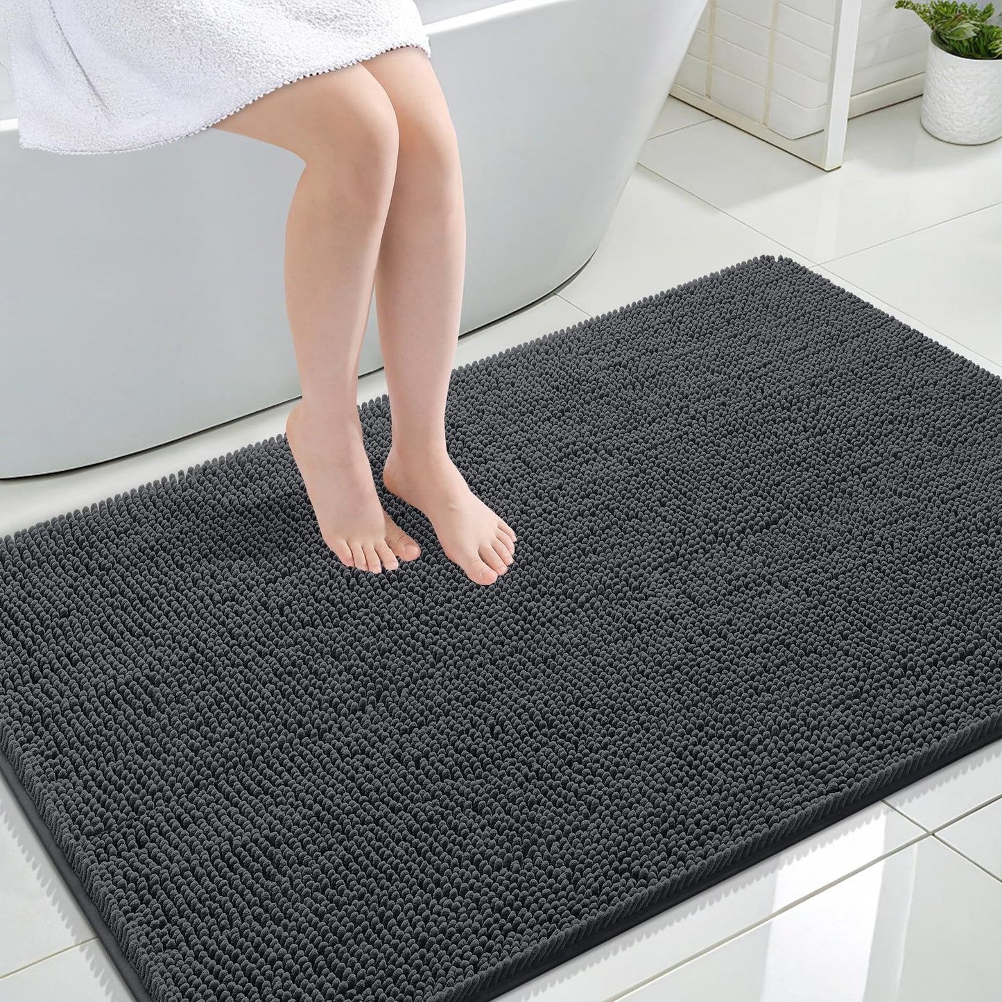 OLANLY Bathroom Rugs 30x20, Extra Soft Absorbent Chenille Bath Rugs, Rubber Backing Quick Dry, Machine Washable Bath Mats for Bathroom Floor, Tub and Shower, Home Decor Accessories, Grey