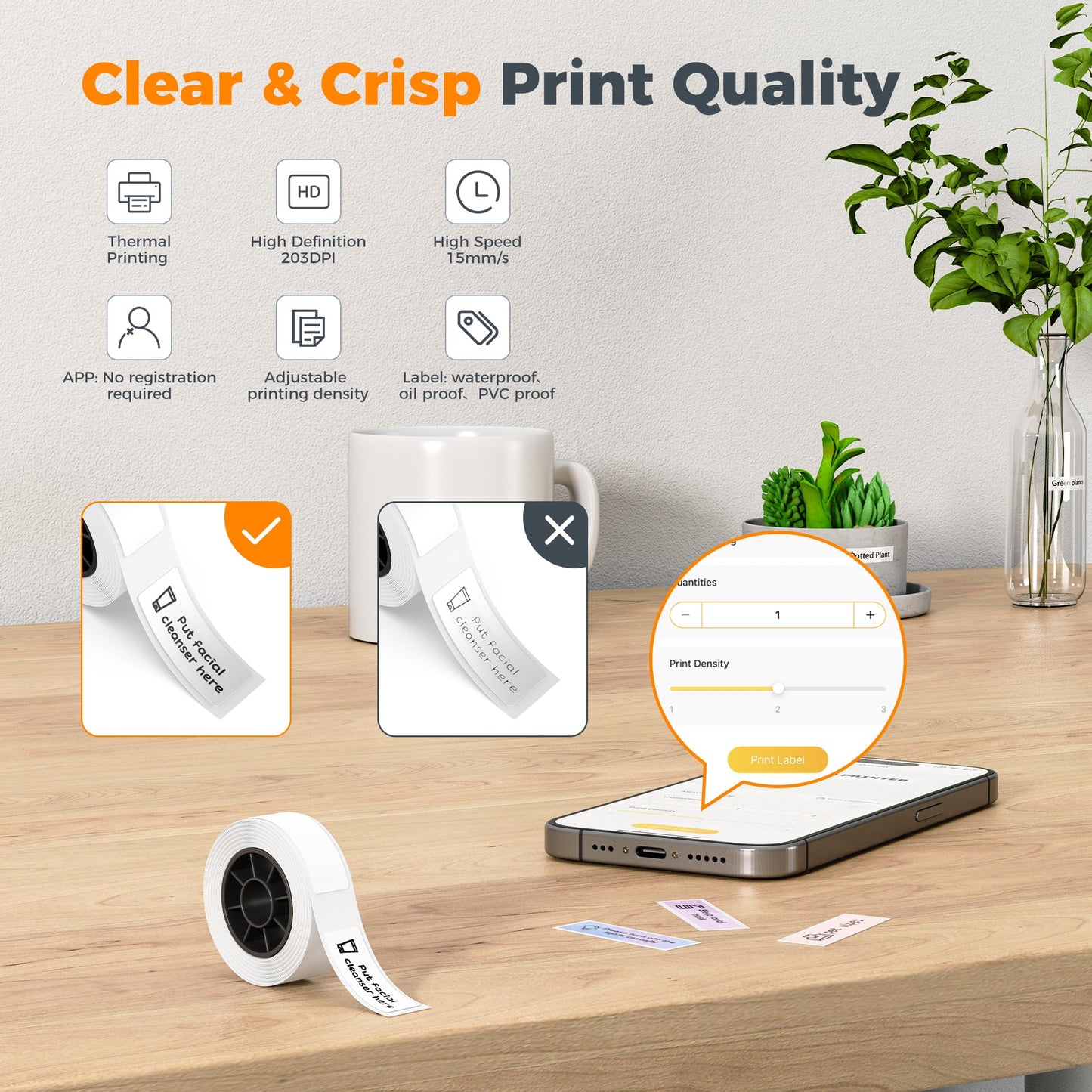 Joysea Bluetooth Label Maker Machine with Tape, OP1 Thermal Sticker Printer for Home Kitchen, Portable Mini Label Makers for Office Organization, Gray