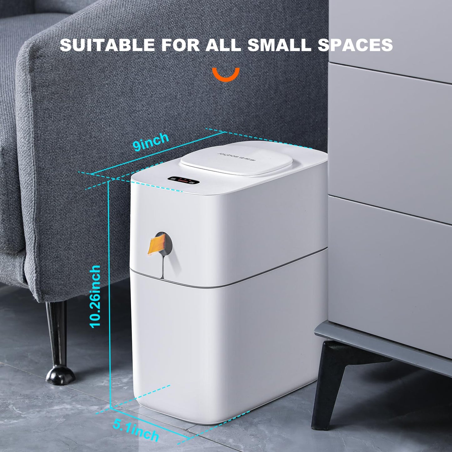 MOPUP Touchless Bathroom Trash Can, Automatic Garbage Can for Bedroom,Office Motion Sensor Trash Bin,3.5 Gallon Dogproof Plastic Slim Wastebasket for Toilet, RV,Living Room, White