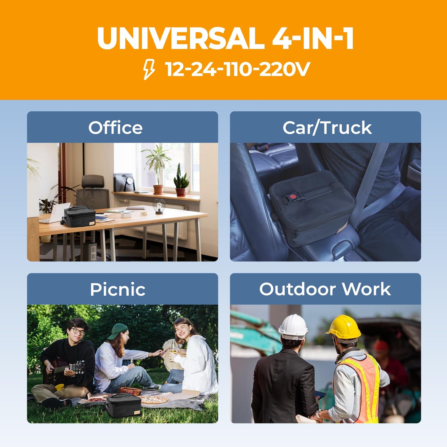 Portable Oven & Food Warmer Electric Lunch Box Food Heater 12/24/110/220V for Car, Truck, Office, Travel & Home,Mini Portable Microwave Lunch Heater for Work, Compact Portable Food Warmer Lunch Box