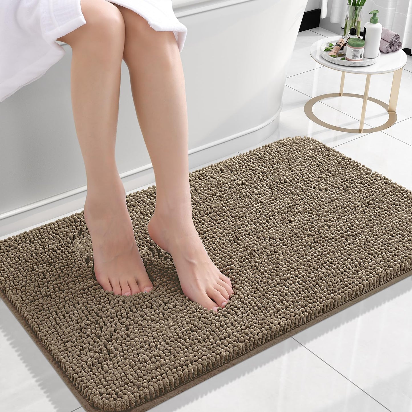 OLANLY Bathroom Rugs 30x20, Extra Soft Absorbent Chenille Bath Rugs, Rubber Backing Quick Dry, Machine Washable Bath Mats for Bathroom Floor, Tub and Shower, Home Decor Accessories, Grey