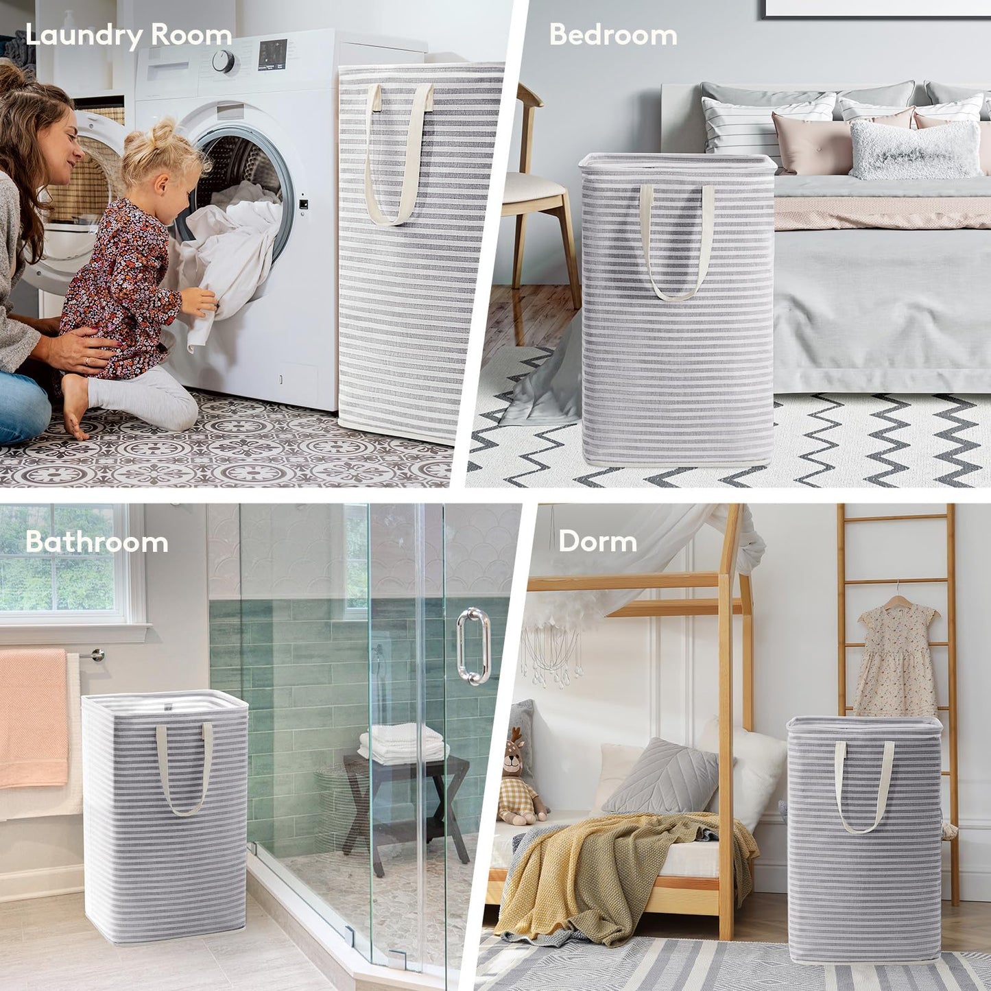 Lifewit 2 Pack Laundry Hamper Large Collapsible Laundry Baskets, Freestanding Waterproof Clothes Hamper with Easy Carry Handles in Laundry Room Bedroom Bathroom College Dorm for Adults, Grey, 2 x 80L