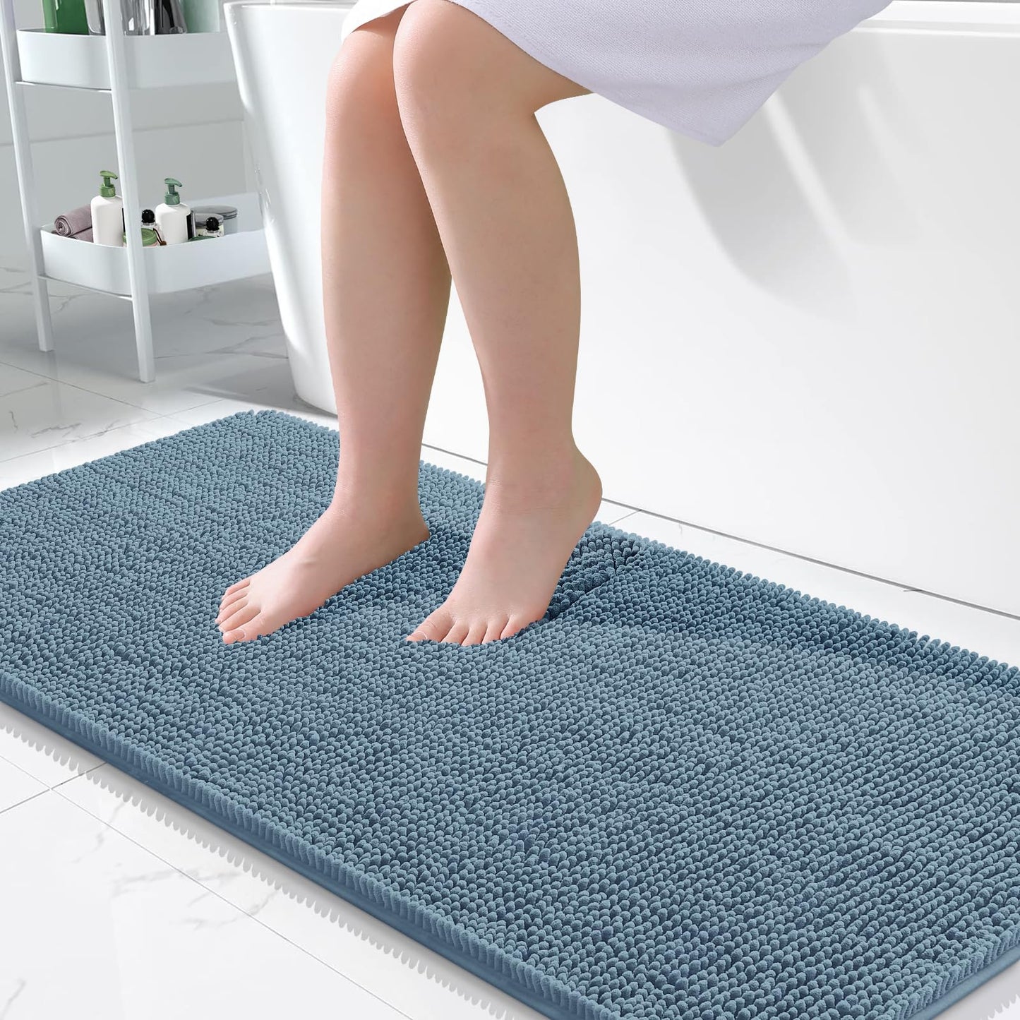 OLANLY Bathroom Rugs 30x20, Extra Soft Absorbent Chenille Bath Rugs, Rubber Backing Quick Dry, Machine Washable Bath Mats for Bathroom Floor, Tub and Shower, Home Decor Accessories, Grey