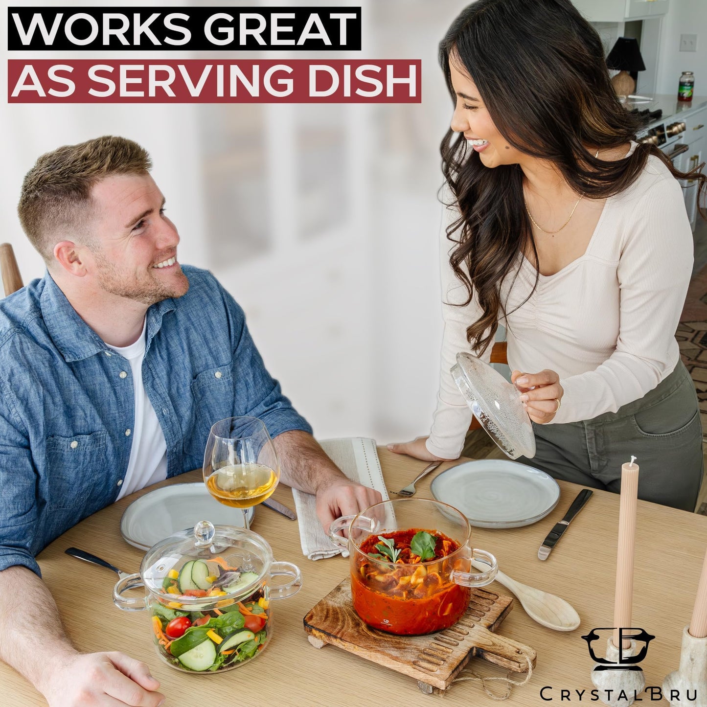 2L Clear Glass Simmer Pot with Lid & Strainer | Heat-Resistant Borosilicate Glass Pot for Pasta, Soup, Baby Food & Milk | Electric Simmer Tool for Home Fragrance | Anti-Scald Handles