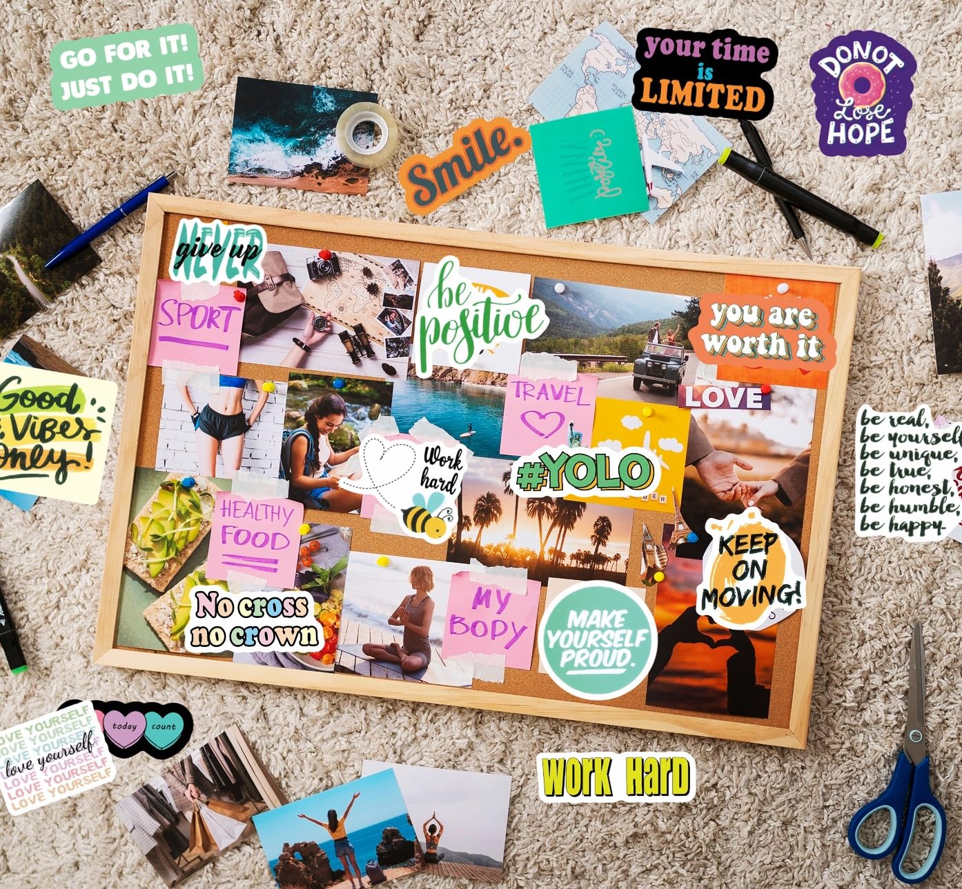 300PCS Inspirational Stickers for Water Bottles, Motivational Stickers for Adults, Teens, Teachers, Vinyl Waterproof Laptop Sticker for Hydroflasks Journaling Scrapbooking Vision Board Supplies