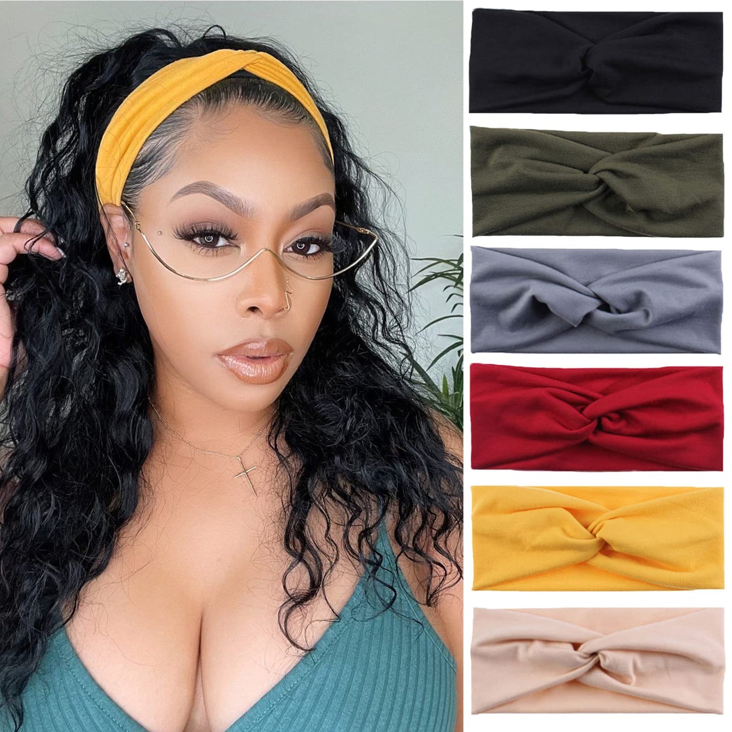 XTREND 6 Pcs Women's Headbands Twisted Cross Elastic Head Band Yoga Workout Head Non-Slip Sweat Soft Headbands Solid Color Simple Versatile Hair Accessory Hairbands