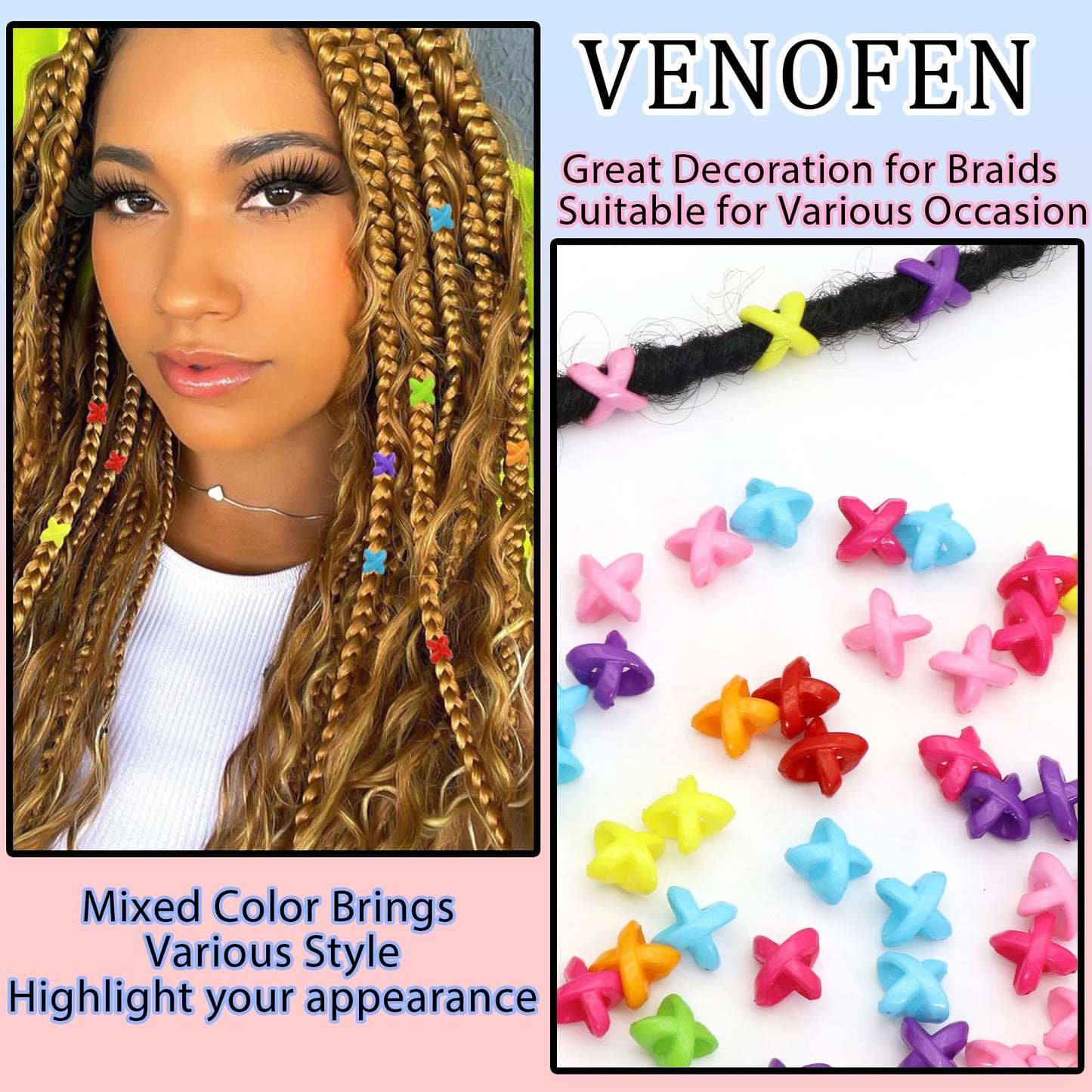 VENOFEN 50PCS Hair Beads for Braids - Candy Color Loc Dreadlock and Hair Jewelry Accessories for Kids and Women