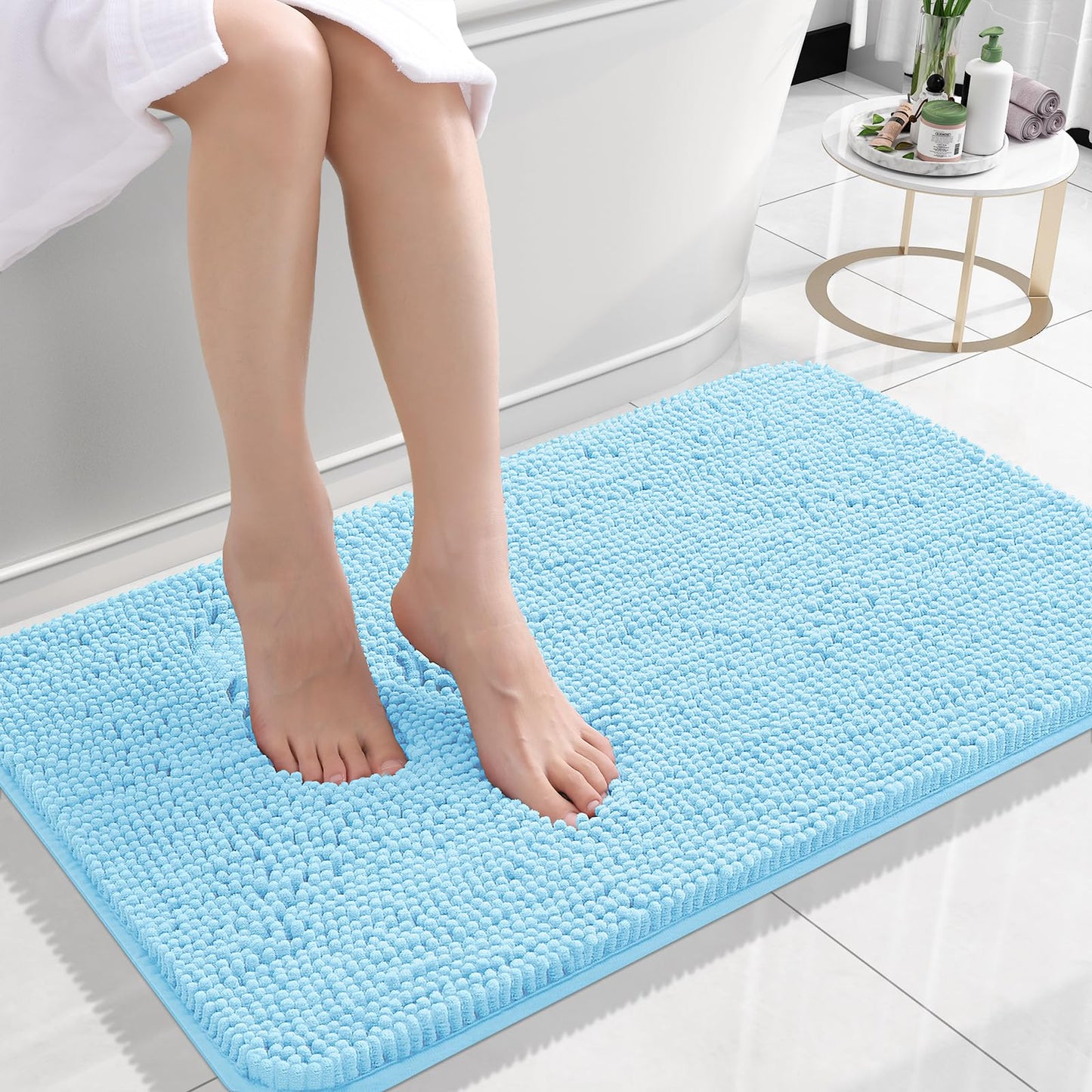 OLANLY Bathroom Rugs 30x20, Extra Soft Absorbent Chenille Bath Rugs, Rubber Backing Quick Dry, Machine Washable Bath Mats for Bathroom Floor, Tub and Shower, Home Decor Accessories, Grey