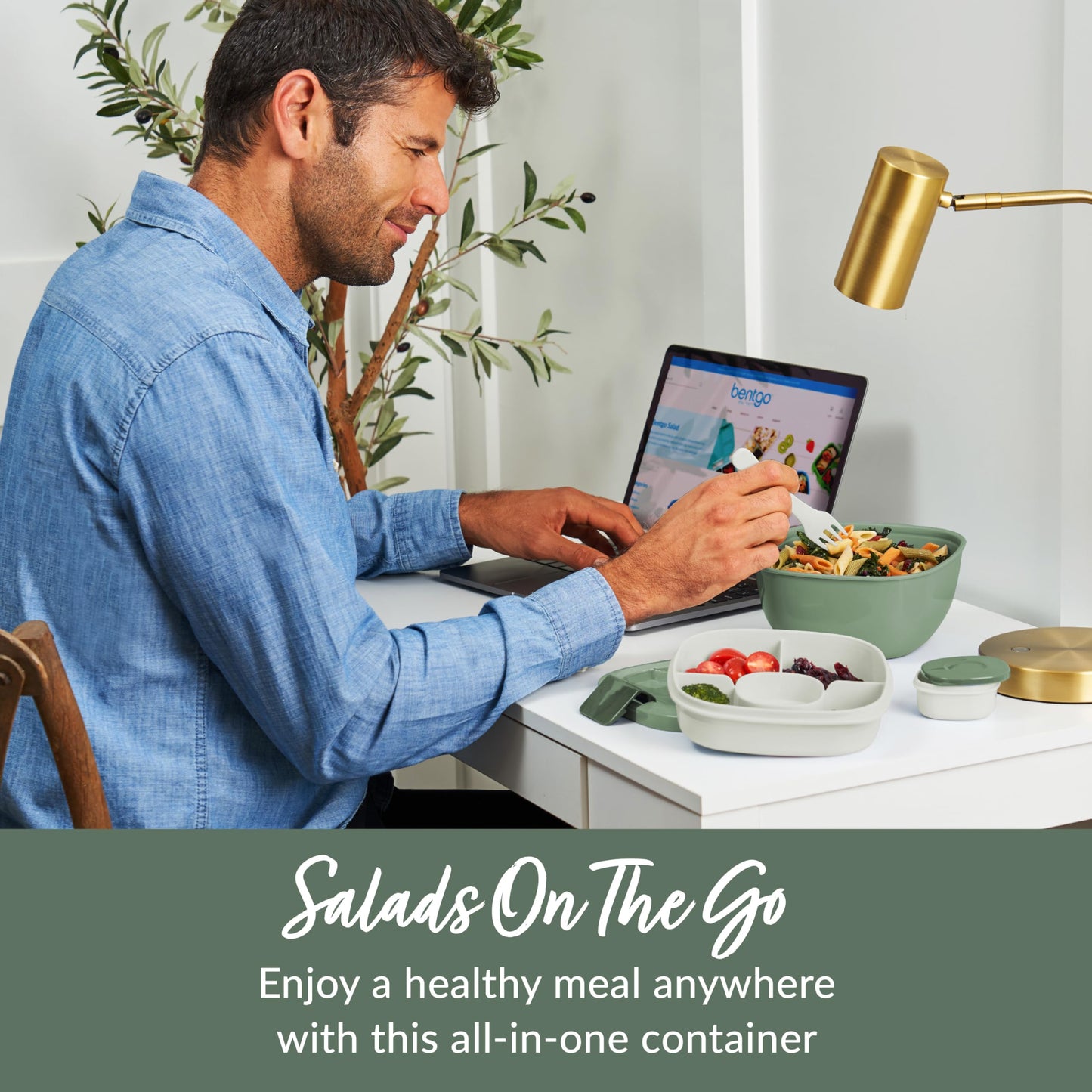 Bentgo Salad Container - 54 oz Bowl with 4-Compartment Toppings Tray, Leak-Proof Dressing Container, Reusable Fork, BPA-Free Lunch Box for Meal Prep & Food Storage; Removable Bento Tray (Slate)