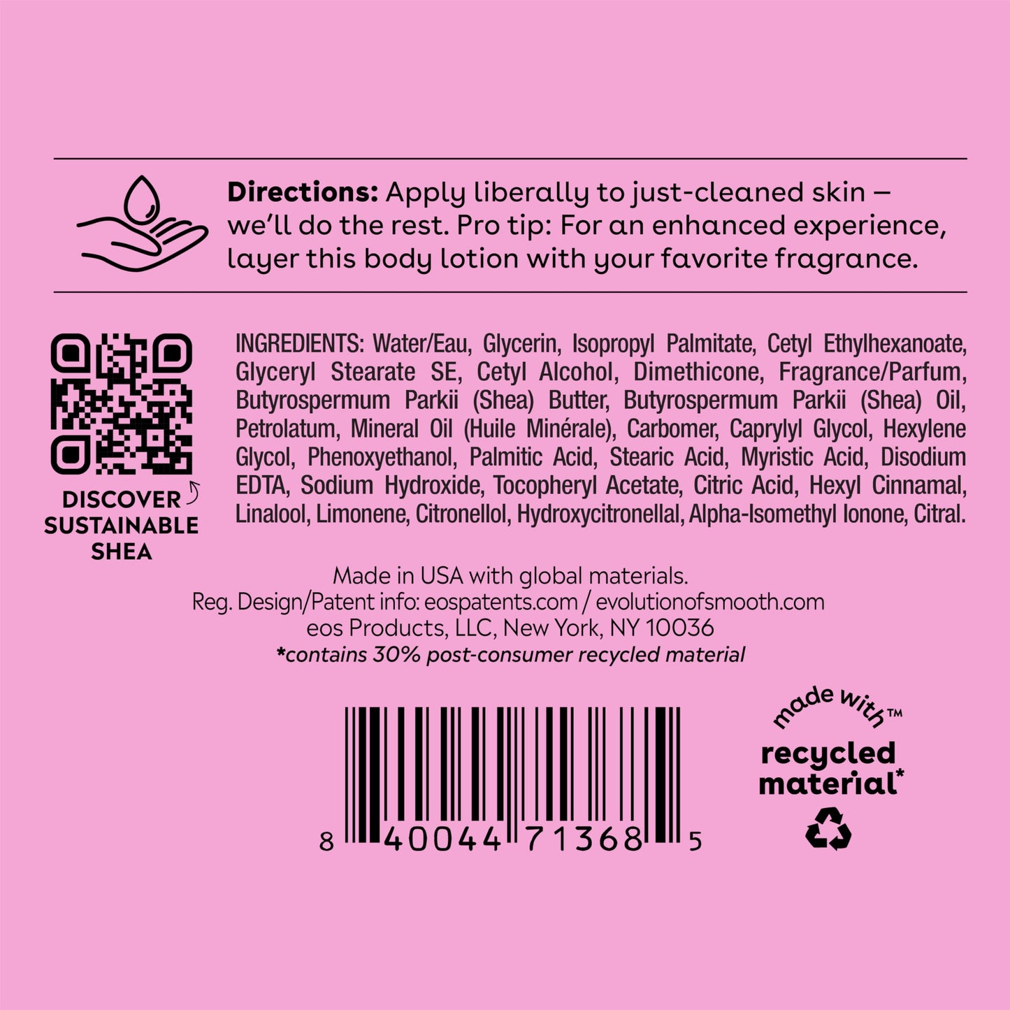 eos Shea Better Body Lotion Vanilla Cashmere, 24-Hour Moisture Skin Care, Lightweight & Non-Greasy, Natural Shea, Vegan, Vanilla Body Lotion, 16 fl oz