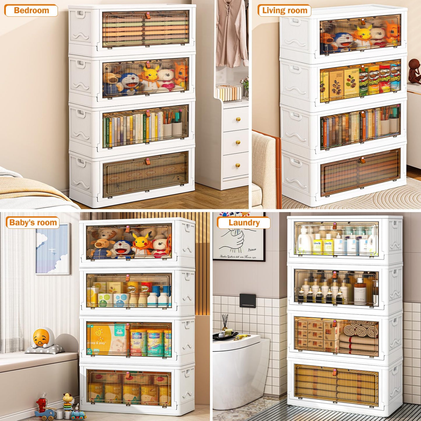 4 Tier Plastic Storage Bins with Lid 23QT, Stackable Storage Containers with Wheels, Folding Storage Boxes, Stackable Storage Bins, Closet Organizers and Storage for Living Room,Office,Dorm