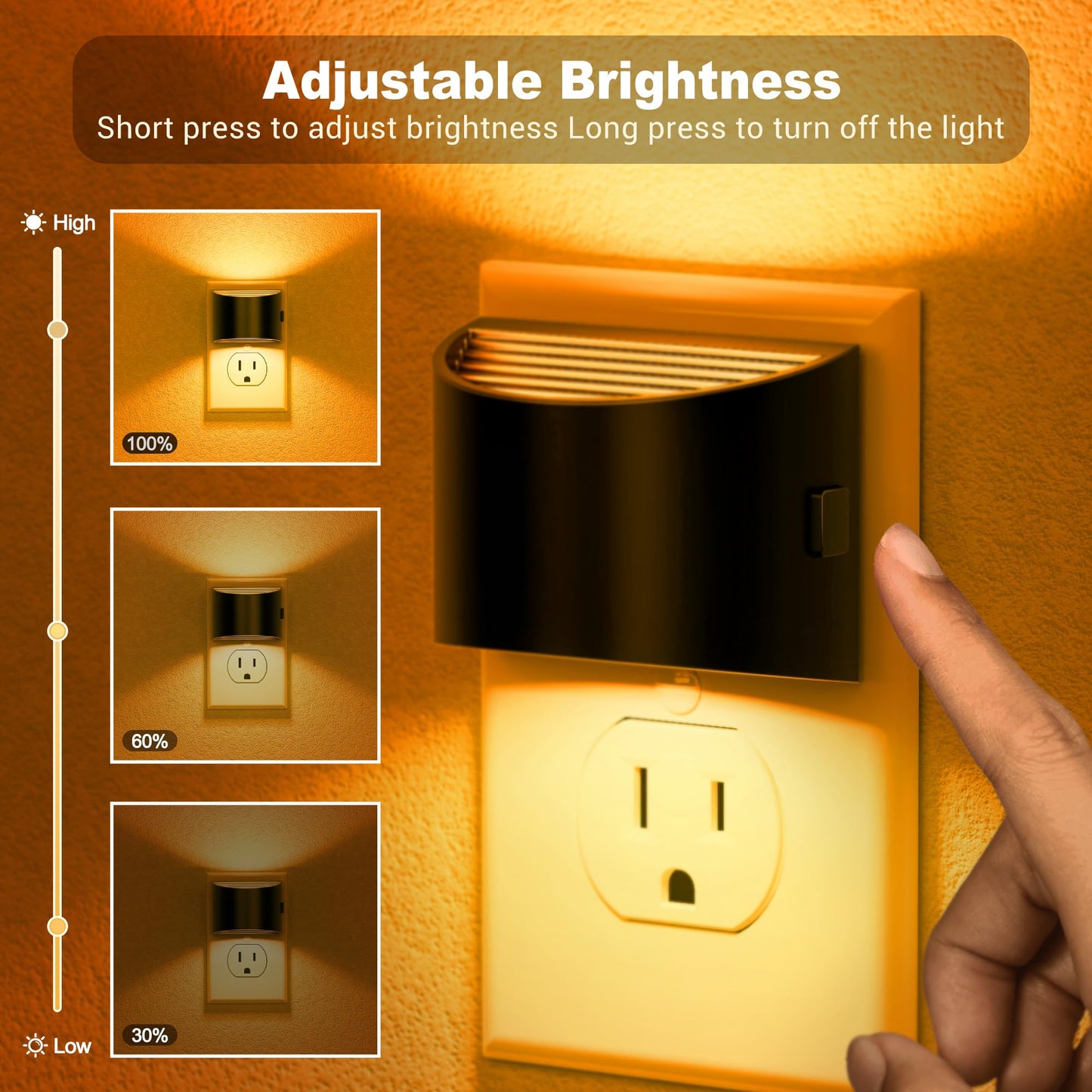 JandCase Night Light, Modern Night Lights Plug into Wall,2 Pack Dusk to Dawn Sensor Nightlight, Amber Brightness Adjustable Nightlight for Kids Bathroom Hallway Kitchen Bedroom Decor