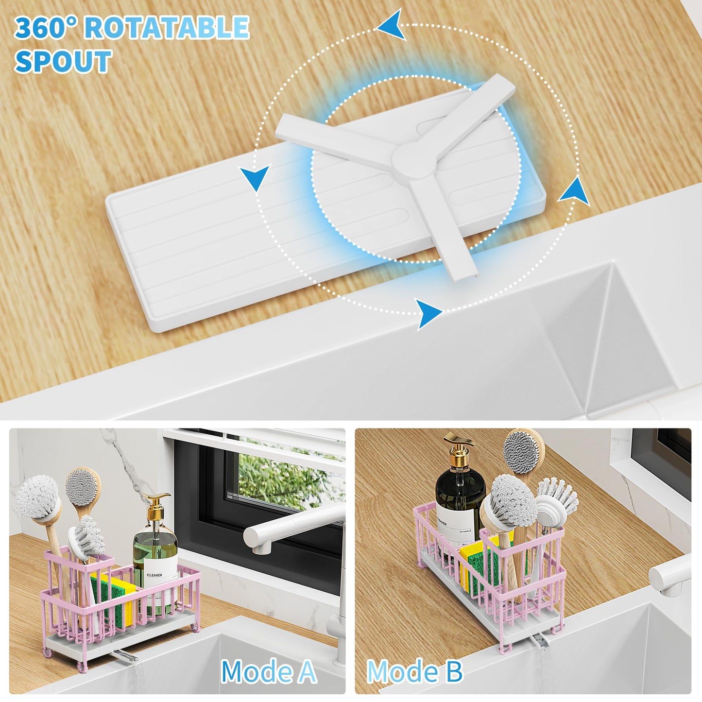 Cisily Black Sponge Holder for Kitchen Sink, Sink Caddy Organizer with High Brush Holder, Kitchen Countertop Organizers and Storage Essentials, Rustproof 304 Stainless Steel, Soap Dispenser Organize