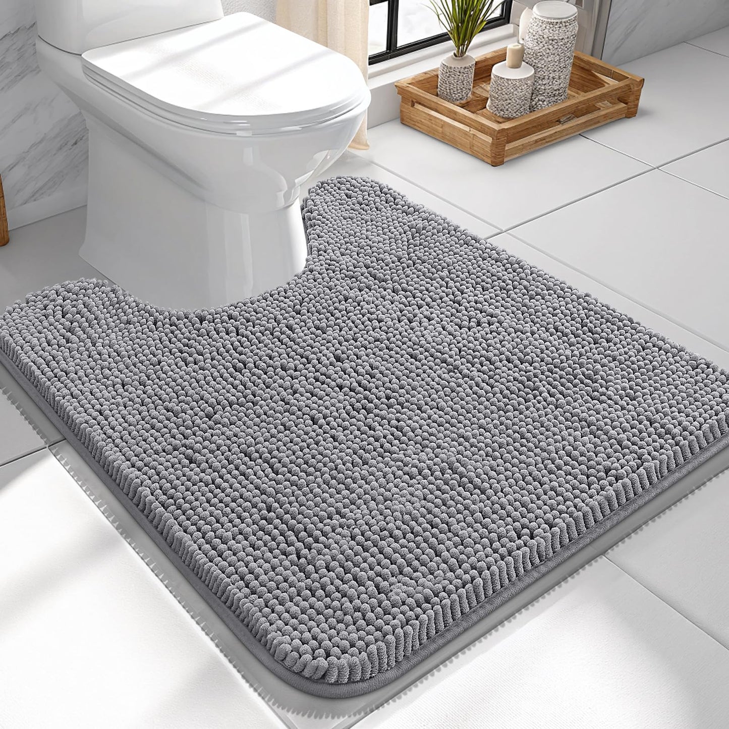 OLANLY Bathroom Rugs 30x20, Extra Soft Absorbent Chenille Bath Rugs, Rubber Backing Quick Dry, Machine Washable Bath Mats for Bathroom Floor, Tub and Shower, Home Decor Accessories, Grey