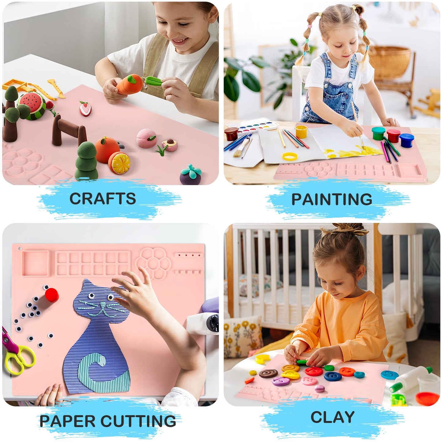 Painting Station, Paint Brush Cleaner and Silicone Painting Mat 20"X16", Silicone Art Mat with 10 Paint Brushes, Paint Brush Rinser, Art Painting Supplies Set (Pink)