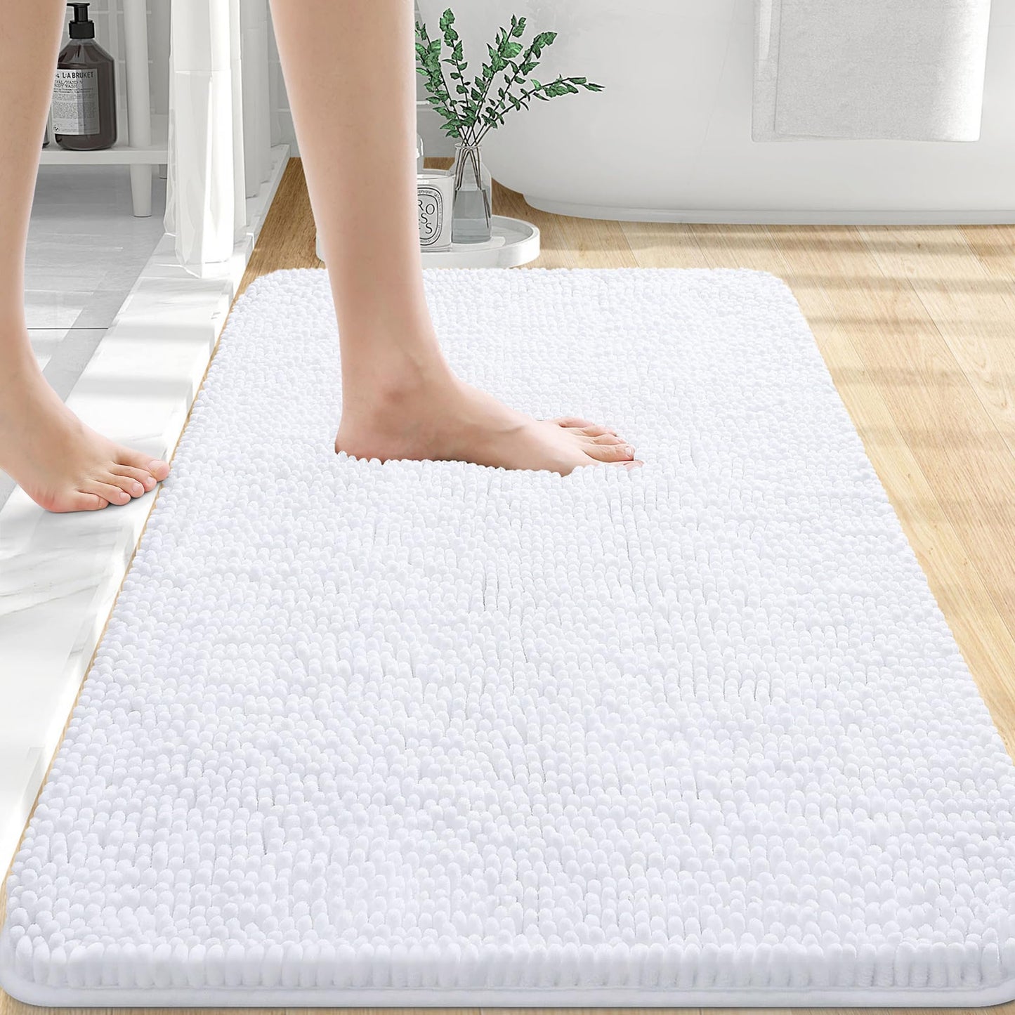 OLANLY Bathroom Rugs 30x20, Extra Soft Absorbent Chenille Bath Rugs, Rubber Backing Quick Dry, Machine Washable Bath Mats for Bathroom Floor, Tub and Shower, Home Decor Accessories, Grey