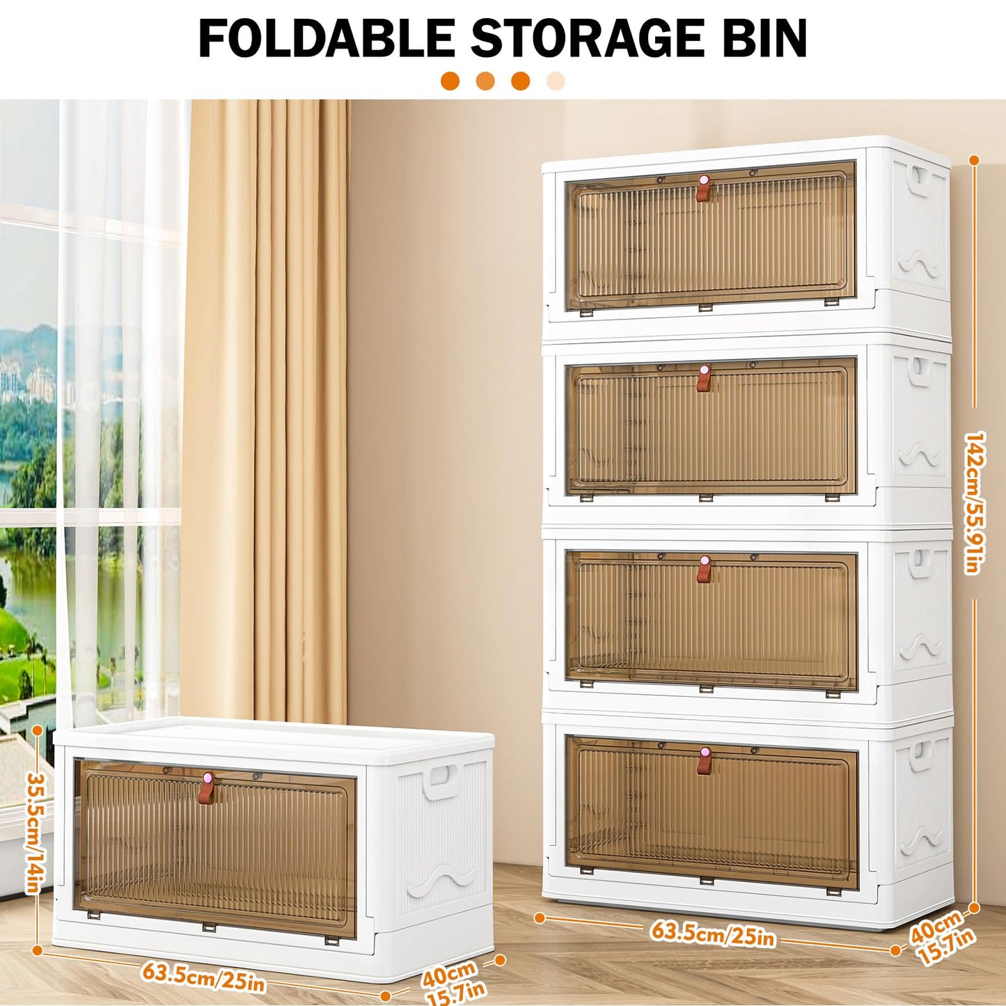 4 Tier Plastic Storage Bins with Lid 23QT, Stackable Storage Containers with Wheels, Folding Storage Boxes, Stackable Storage Bins, Closet Organizers and Storage for Living Room,Office,Dorm