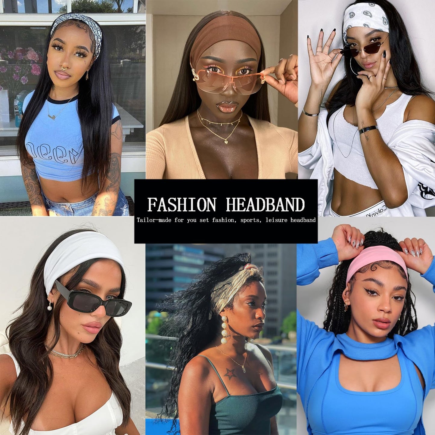 XTREND 6 Pcs Women's Headbands Twisted Cross Elastic Head Band Yoga Workout Head Non-Slip Sweat Soft Headbands Solid Color Simple Versatile Hair Accessory Hairbands